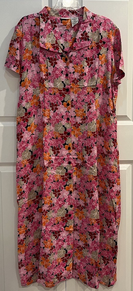 Vintage White Stag Maxi Dress XL Button Front Floral Tropical Print Cruise Wear