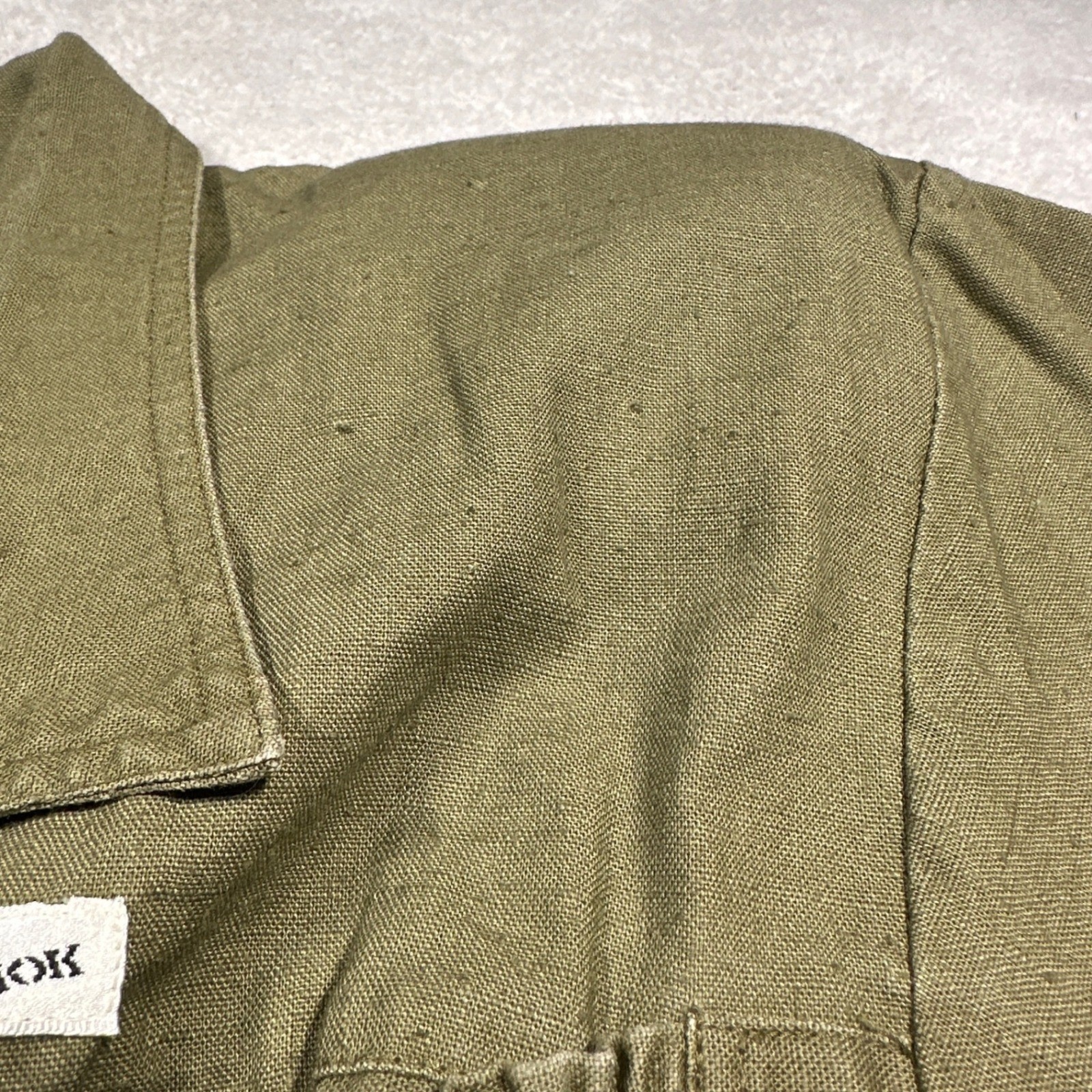 Vintage Nok Nok Dress Womens M Army Green Military Inspired Ramie Cotton Midi