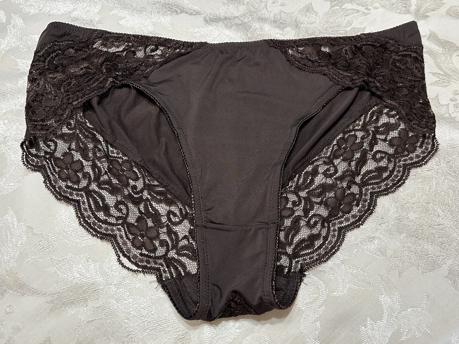 Vtg Unbranded 170593X Sheer Lace Polyester Cheeky Hipster Sz 10 Brown Panties