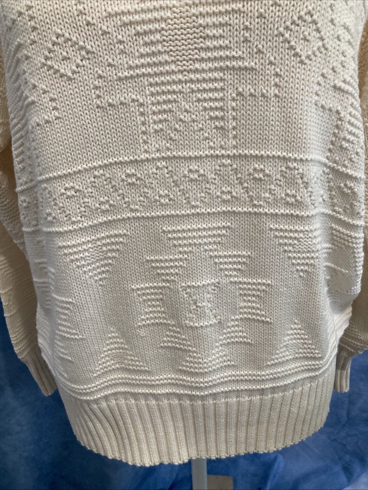 Vtg 80s 90s JH Collectibles Cream Textured Knit Crewneck Sweater Fisherman M