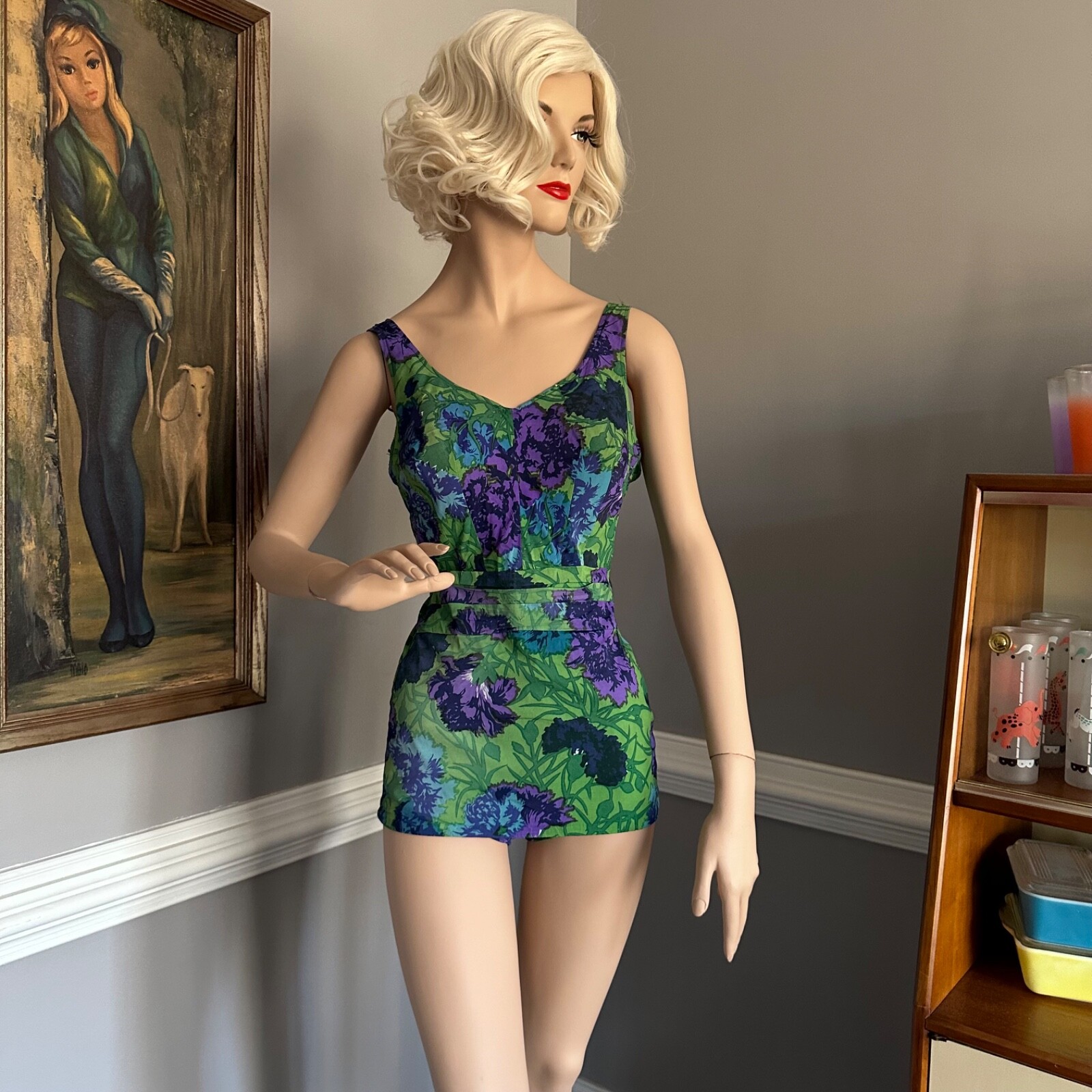 Vintage 1950s Floral Bullet Bra Swimsuit Perfection by Roxanne 12/34 D