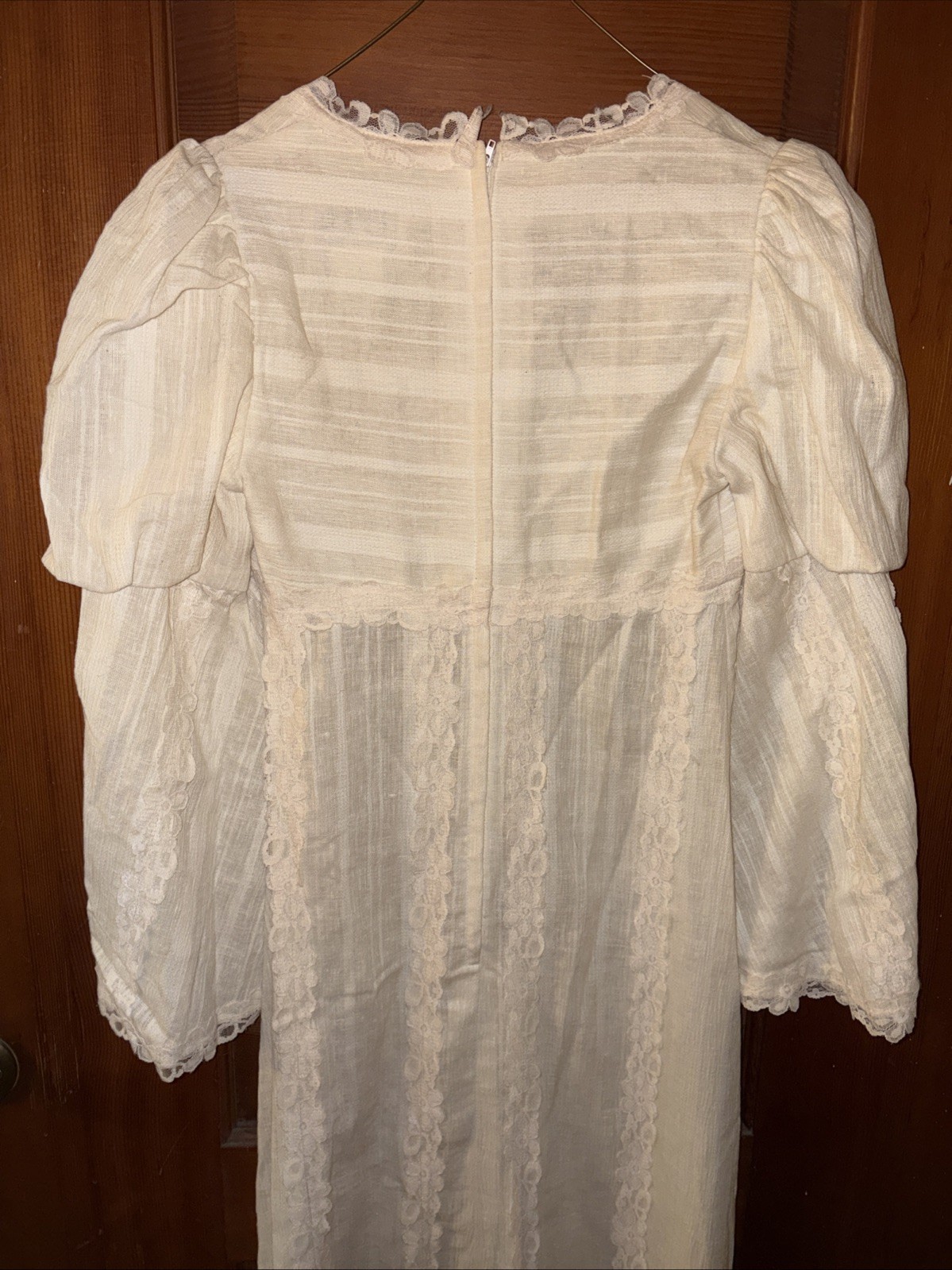 Vintage 60/70s Alfred Shaheen Miss K Sz 5-6 Maxi BoHo Wedding Dress Lace Trim
