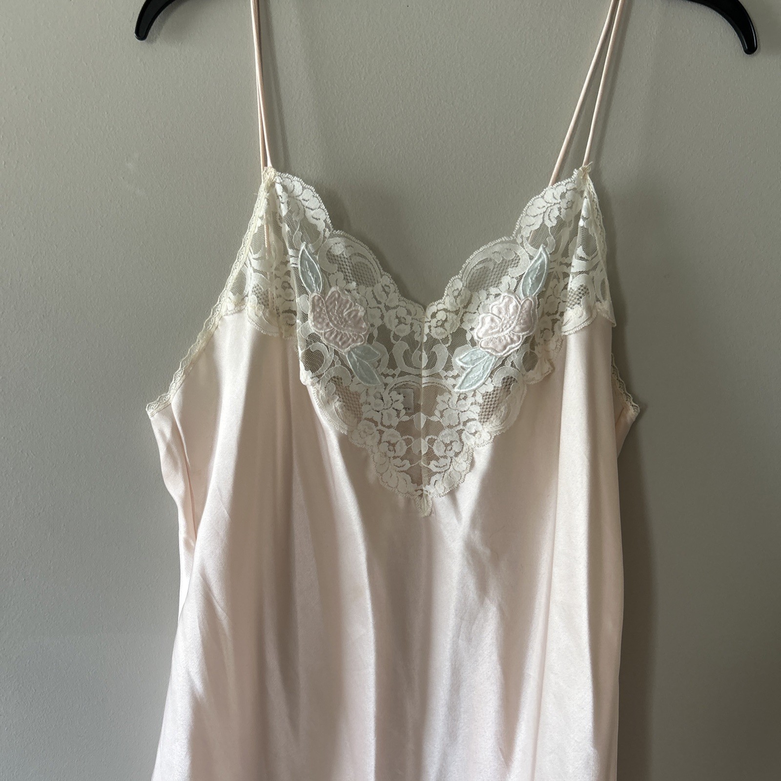 VTG Sedu Floral Lace Strappy Nylon Lingerie Nightgown Sz L Lovely