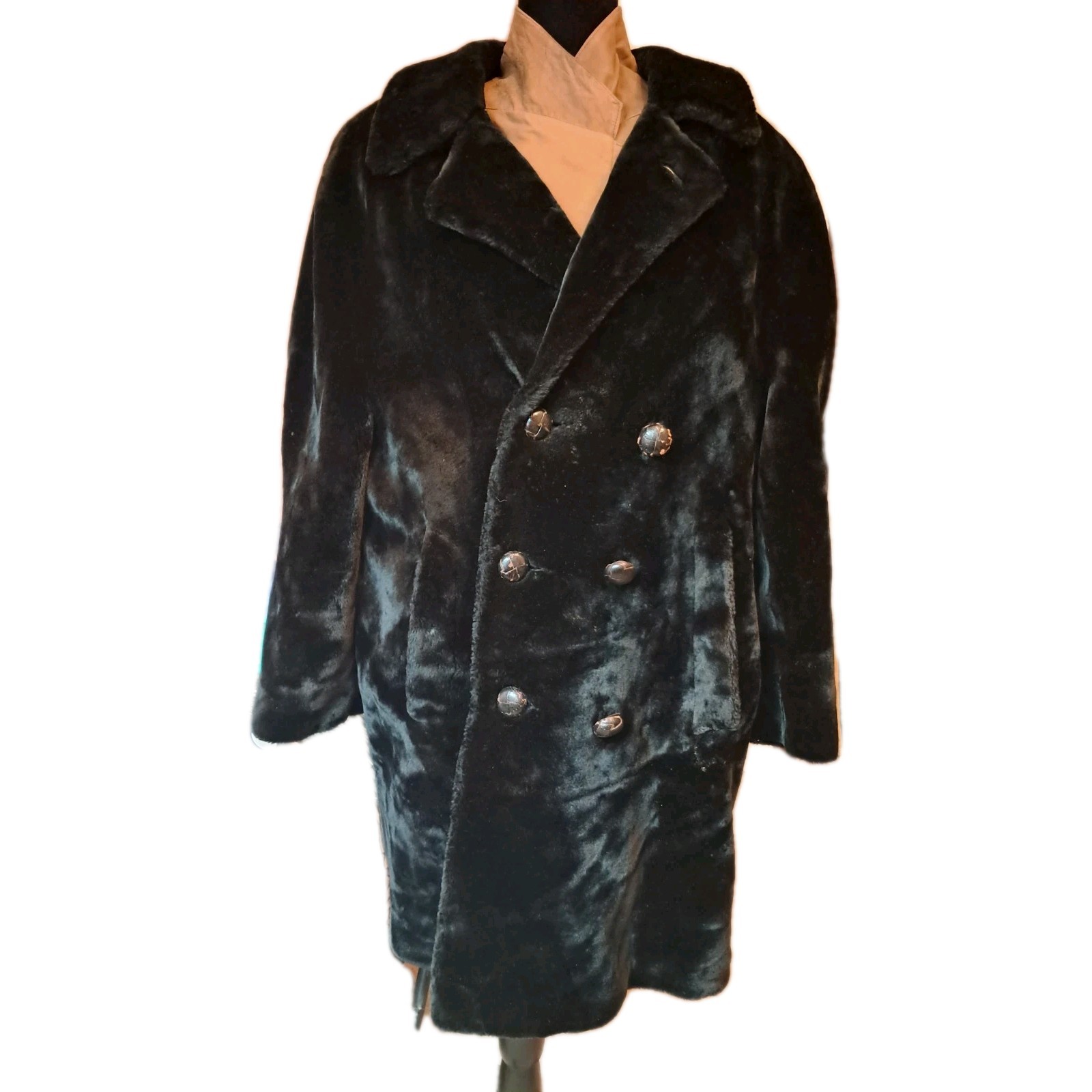 Rare Find Vintage 1960s-80s Glensea GLENOIT Black Faux Fur Mob Glam Swing Coat *
