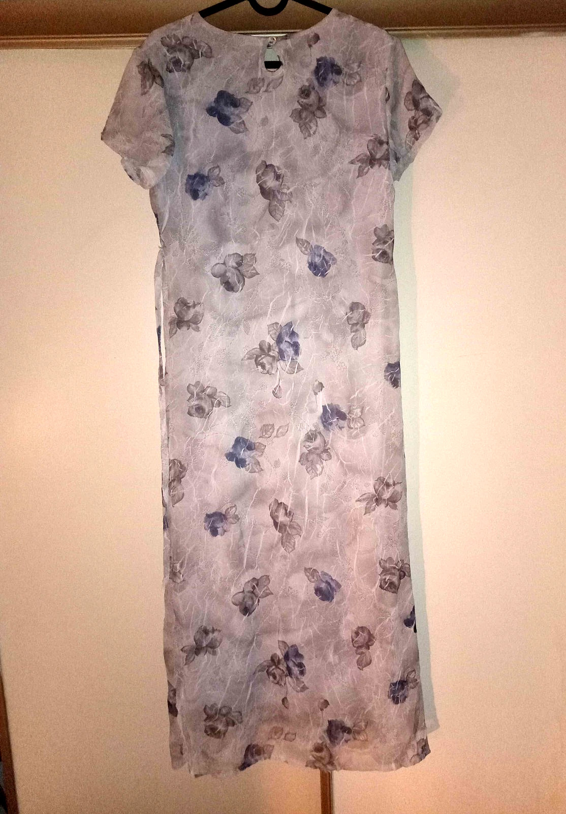 Vintage Grey and Blue Hazy Flower Dress – 90s, Medium