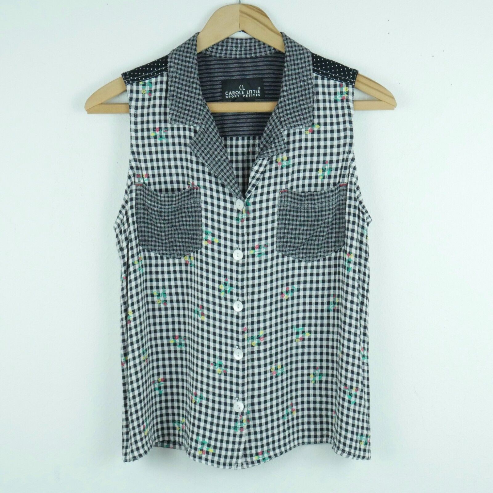 Vintage P 8 Top 90s Gingham Mixed Media Floral Cottagecore Preppy Boho Retro