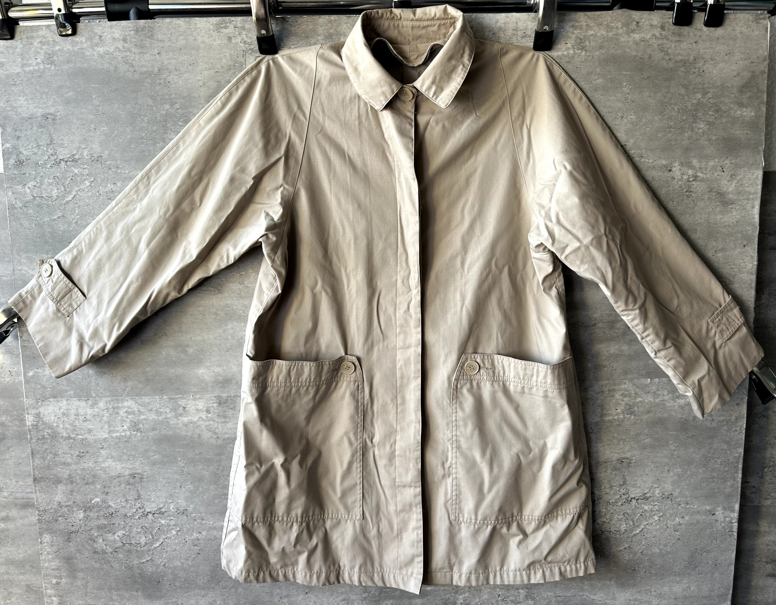 Vintage 1980s Unbranded Khaki Cotton Blend Nylon Lined Coat Size 12