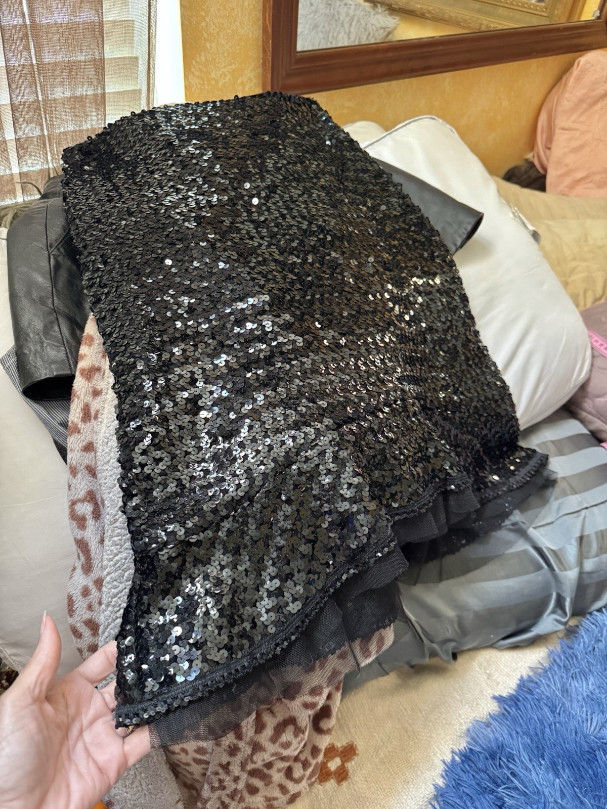 Vtg Nanette Lepore Black Sequin Mermaid Skirt High Low Pencil 4 S Flute