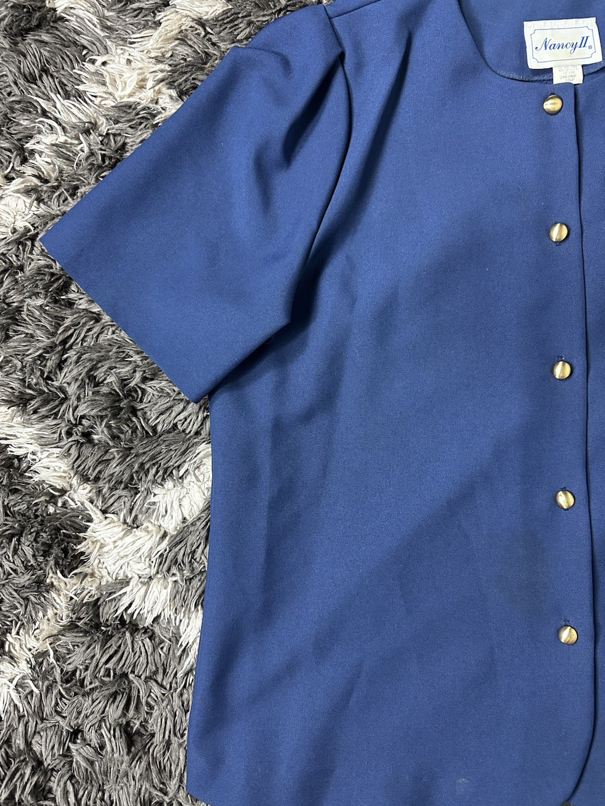 Vintage 90s Nancy II Blue Short Sleeve Button Blouse Jacket Embroidered 18WP
