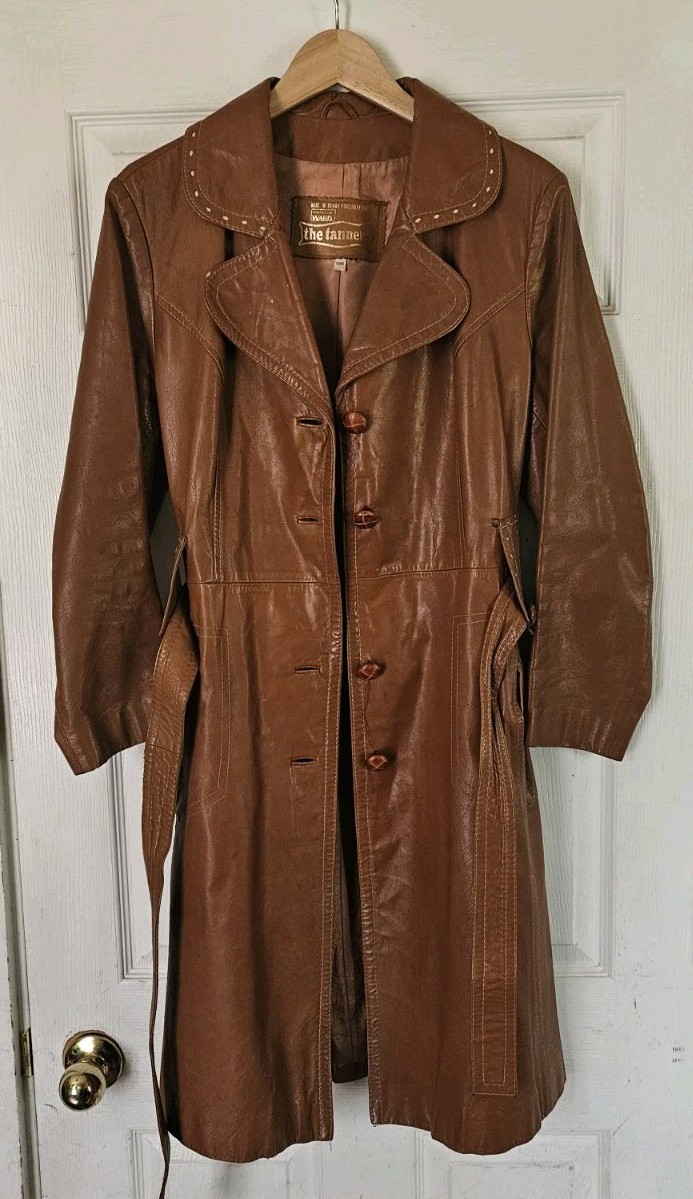 VTG Montgomery Ward The Tannery Women’s Leather Trench Coat Size 9/10
