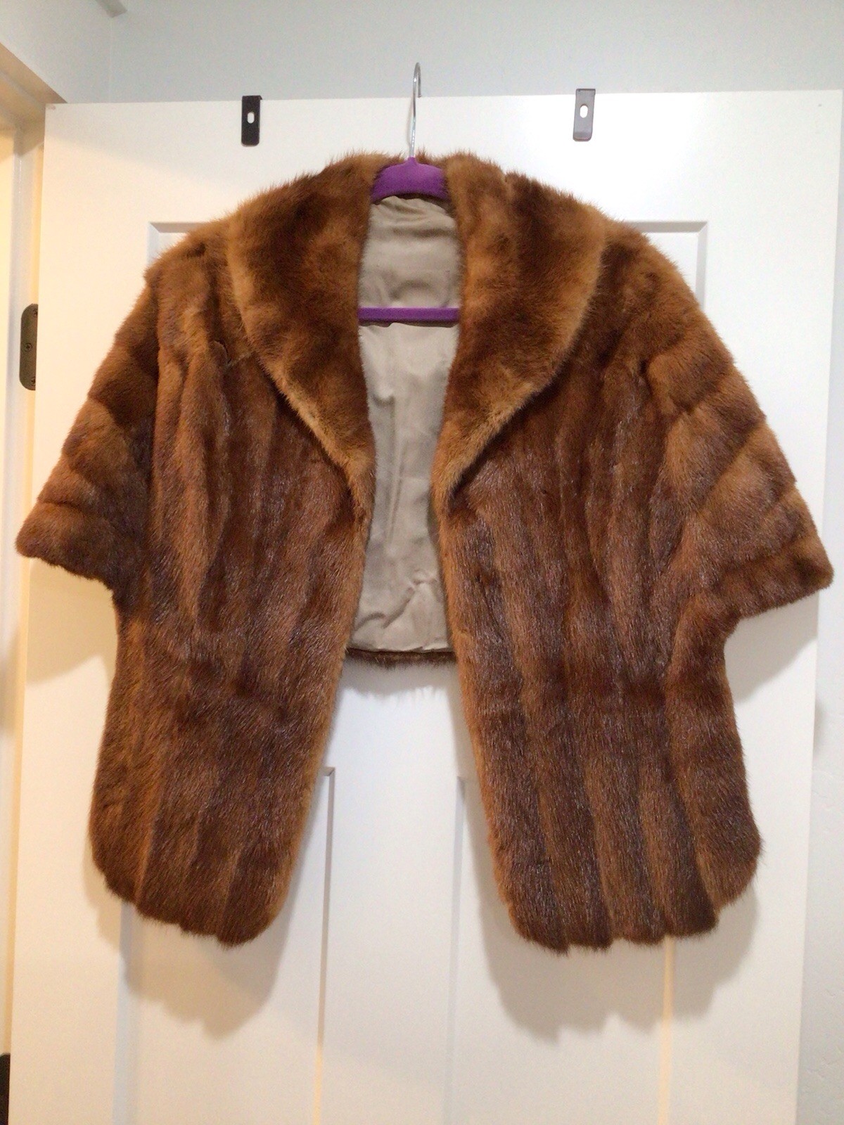 Vintage Womens Brown Mink Fur Stole Caplet Shawl Lined With Makers Mark