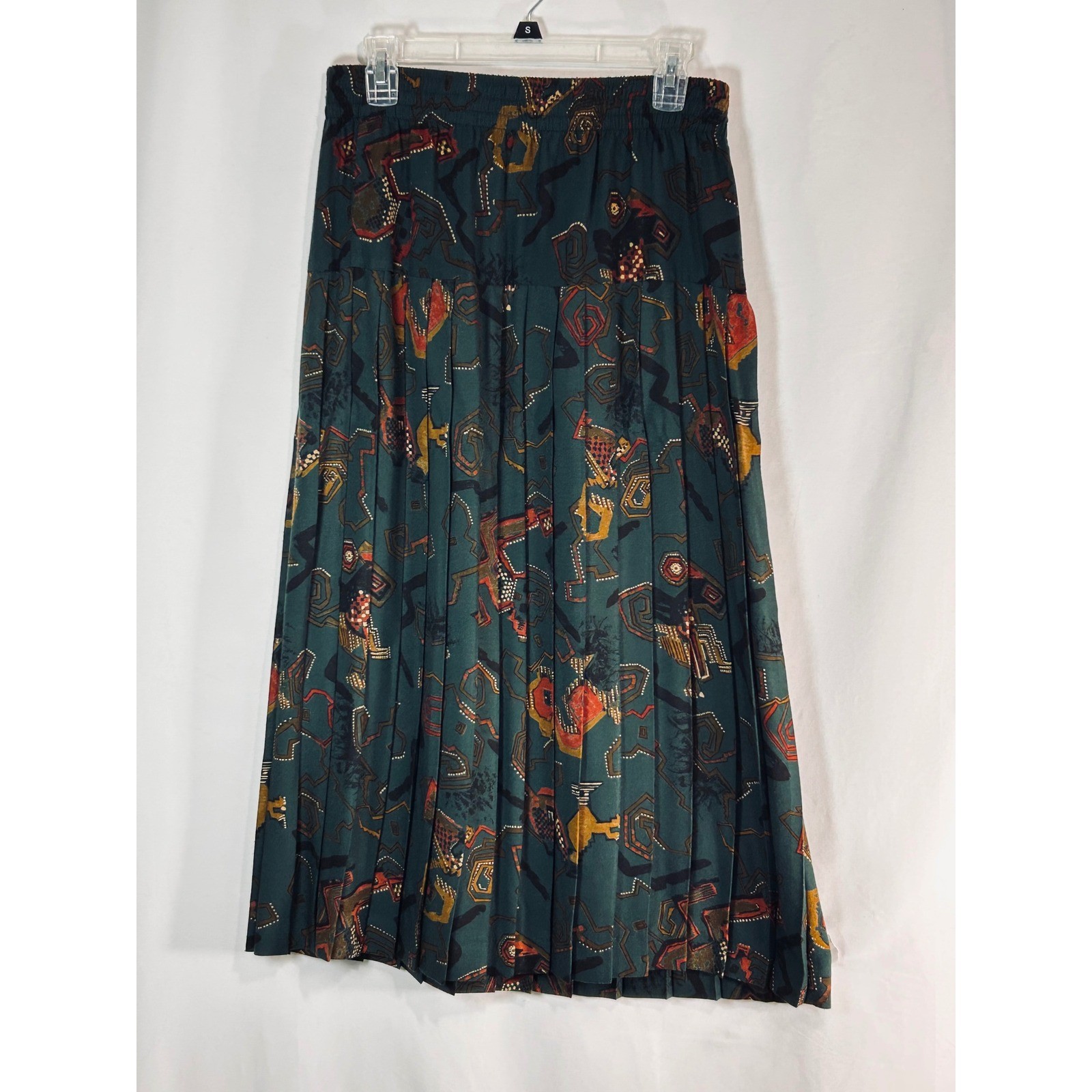 Campus Casuals of California Vintage Pleated Midi Skirt Teal Geometric Abstract