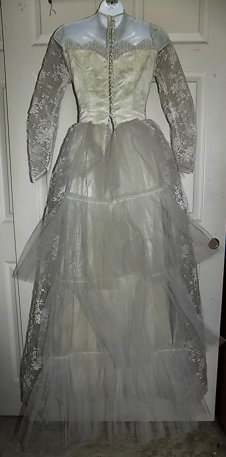 Vintage 50s Satin, Lace & Net Wedding Dress Gown B34