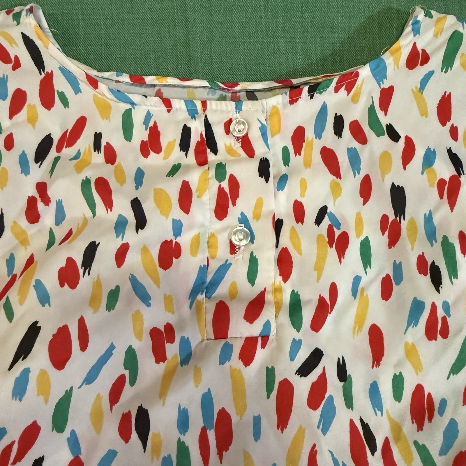 Vintage 80s Blouse Abstract Paint-Stroke Blouson with Shoulder Pads Women M