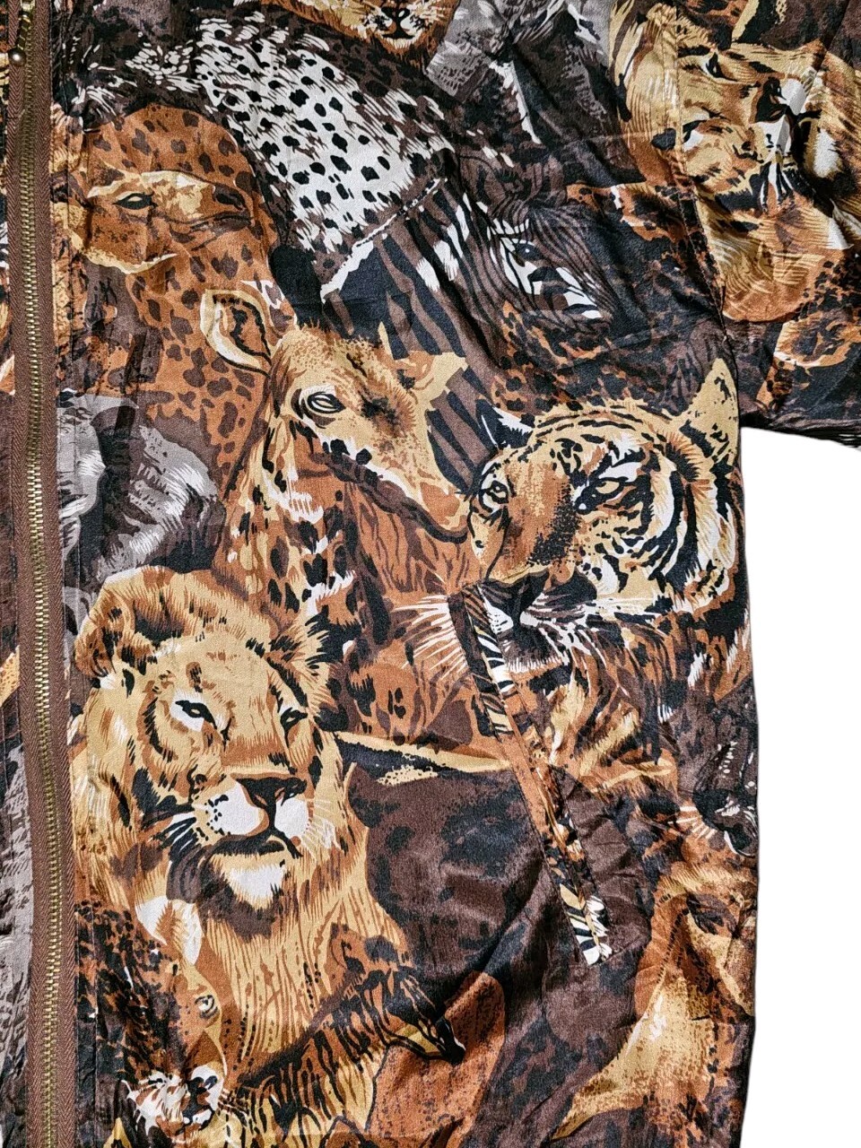 Vintage EVR 80s Safari all over print 100% Silk jacket Women’s Sz Medium
