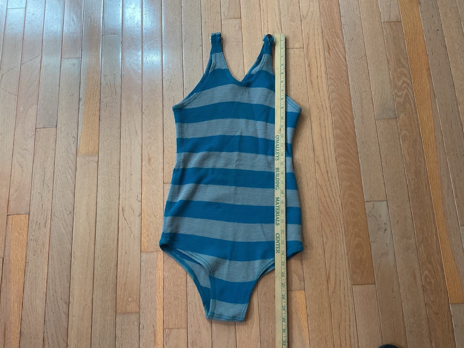 VTG 1920’s Wool Bathing Suit Art Deco Turquoise/grey Stripes Unisex ?