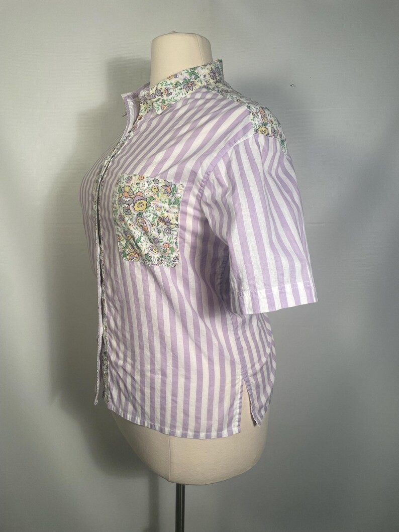 Vintage 1990s Plus Size Spring Floral All Cotton Striped Blouse Size 16 XL
