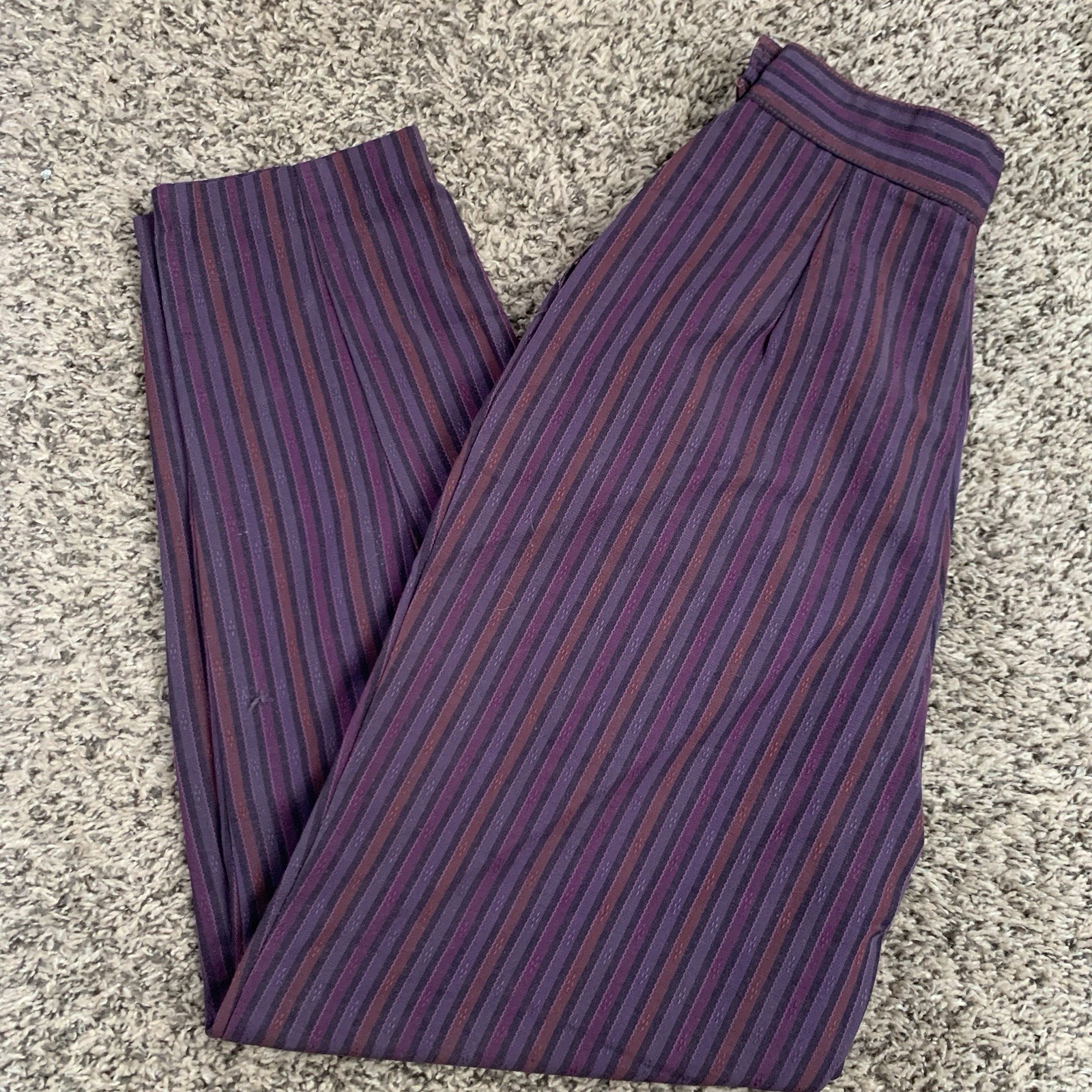 Vintage Happy Legs Pants Parachute Pleated High Rise Purple Black Small