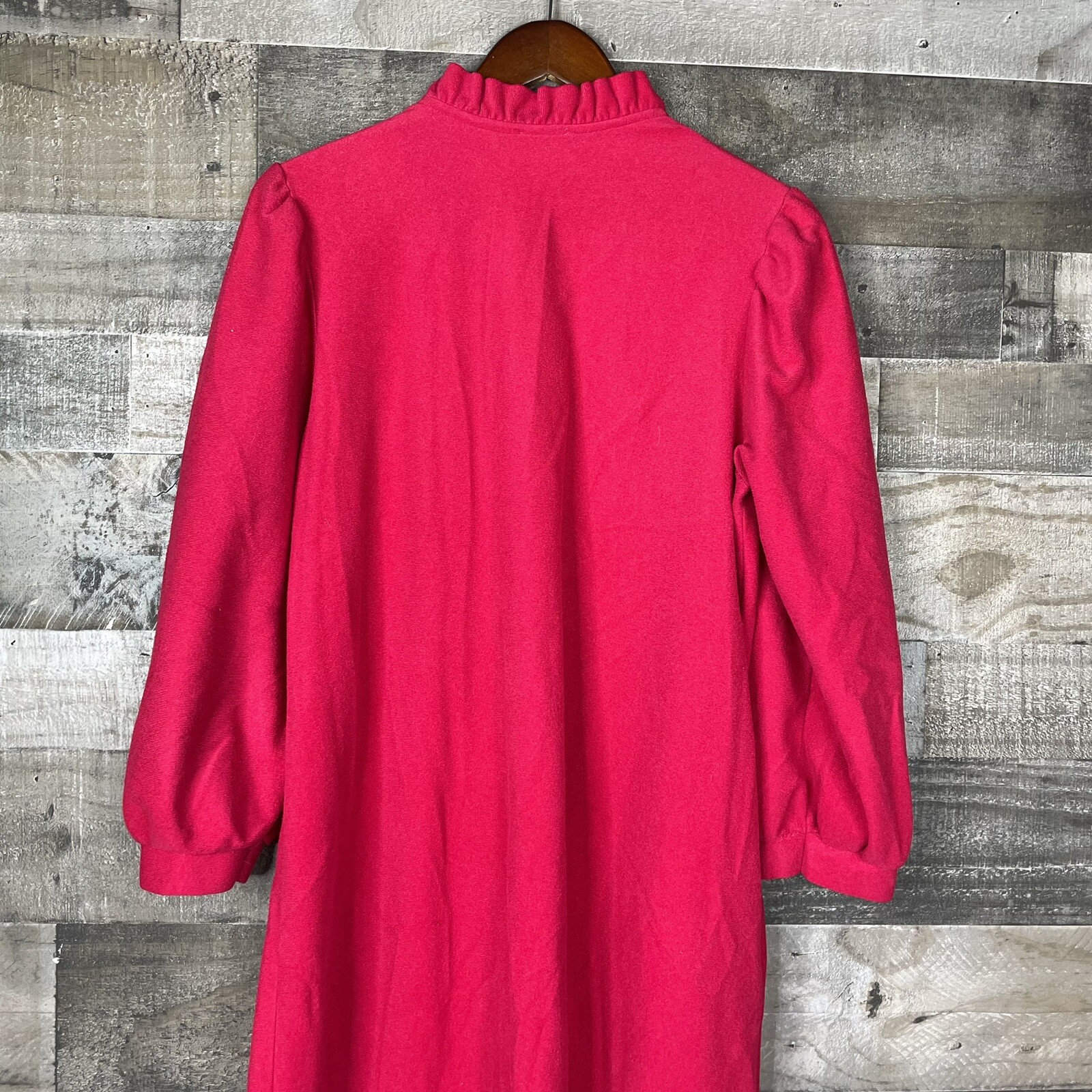 Vtg 60s Hot Pink Magenta Lorraine Warm Nightgown 3/4 Sleeve Grandmas Nightshirt