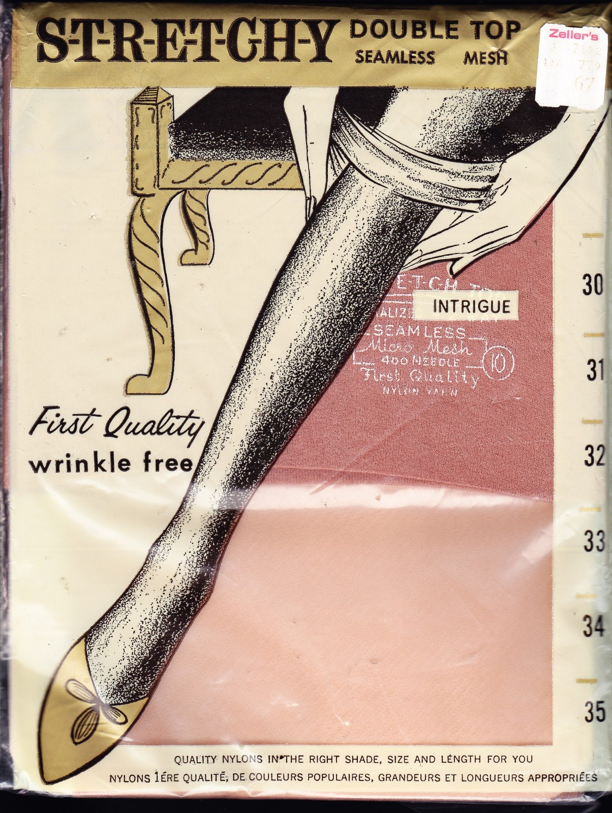 Size 10 – 32 Very nice pair of VINTAGE NYLON STOCKINGS – Superb Graphics