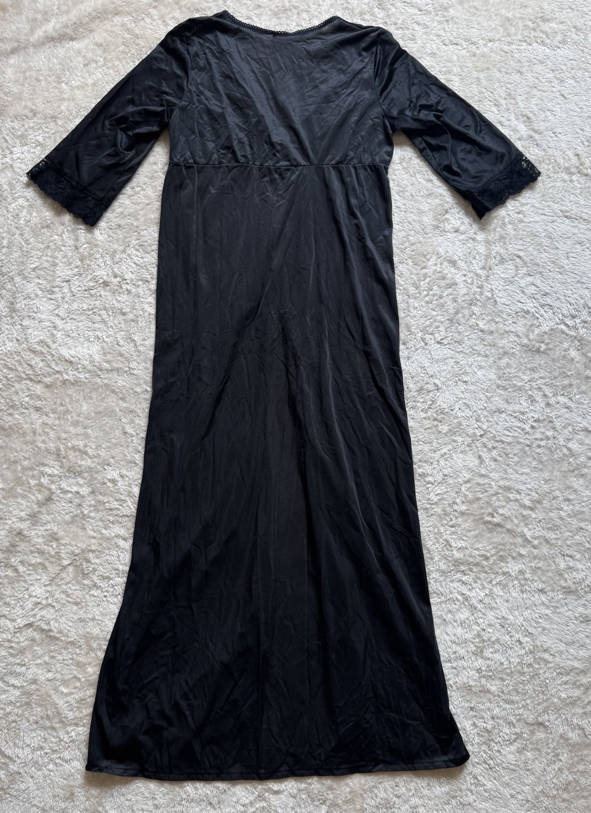 Taryn Alexander Vintage Black Long Lace Trim Nylon Nightgown Robe. Sz M