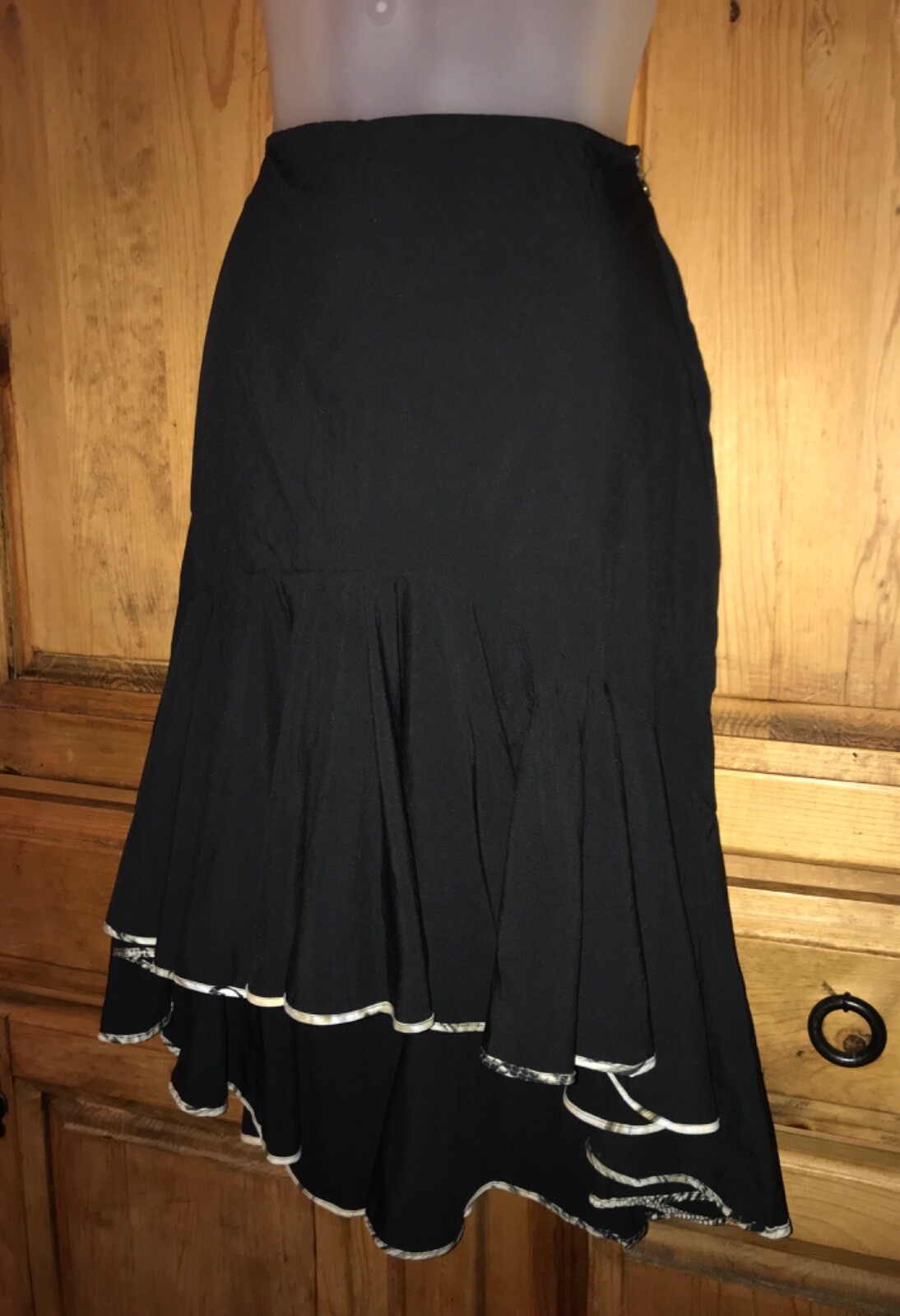 Just CAVALLI Black Polyester High Low Side Zip Skirt Animal Print Trim Size 40