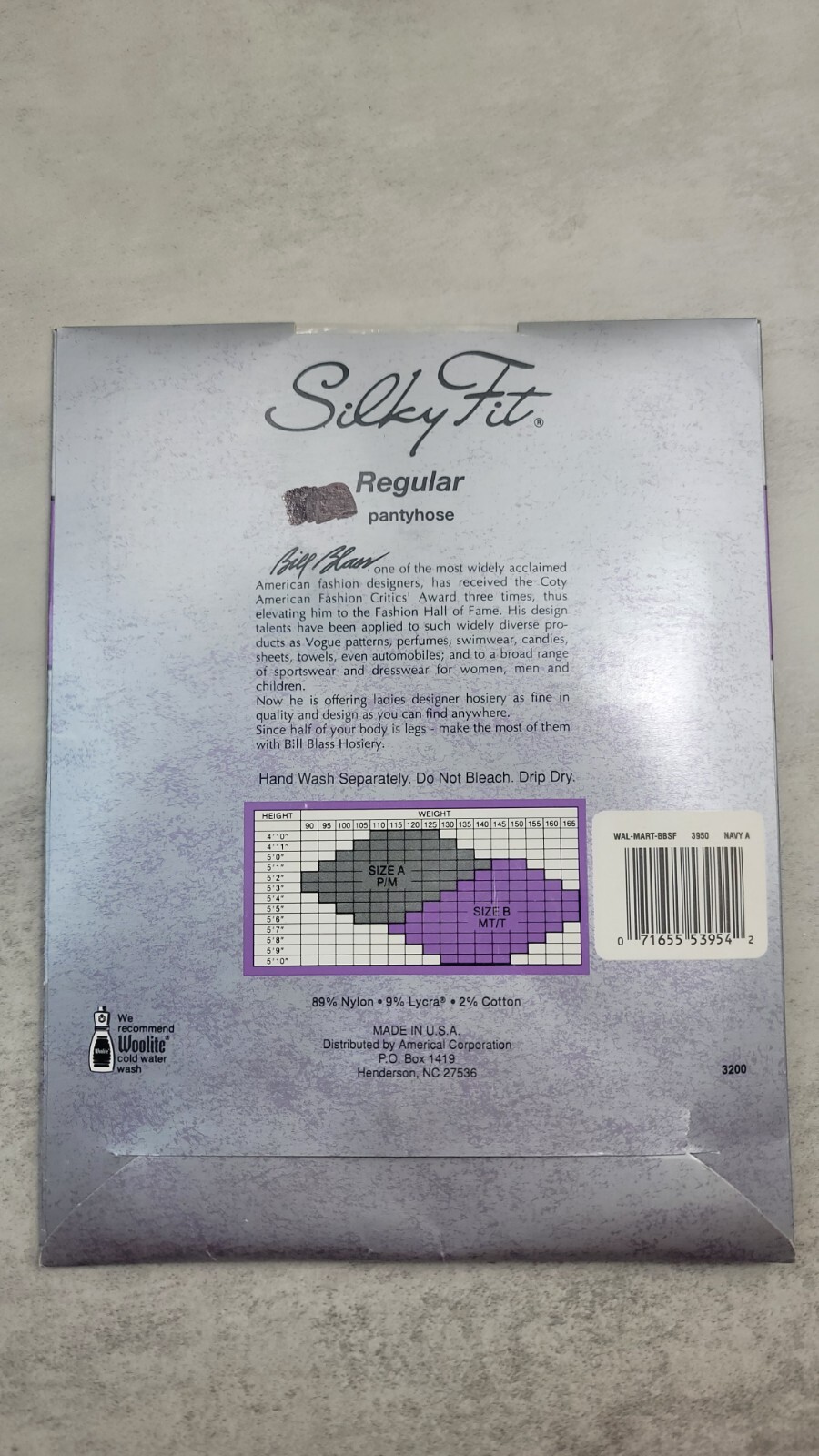 Vintage A Silky Fit Bill Blass Pantyhose Navy Blue USA 3950 Classic Solid