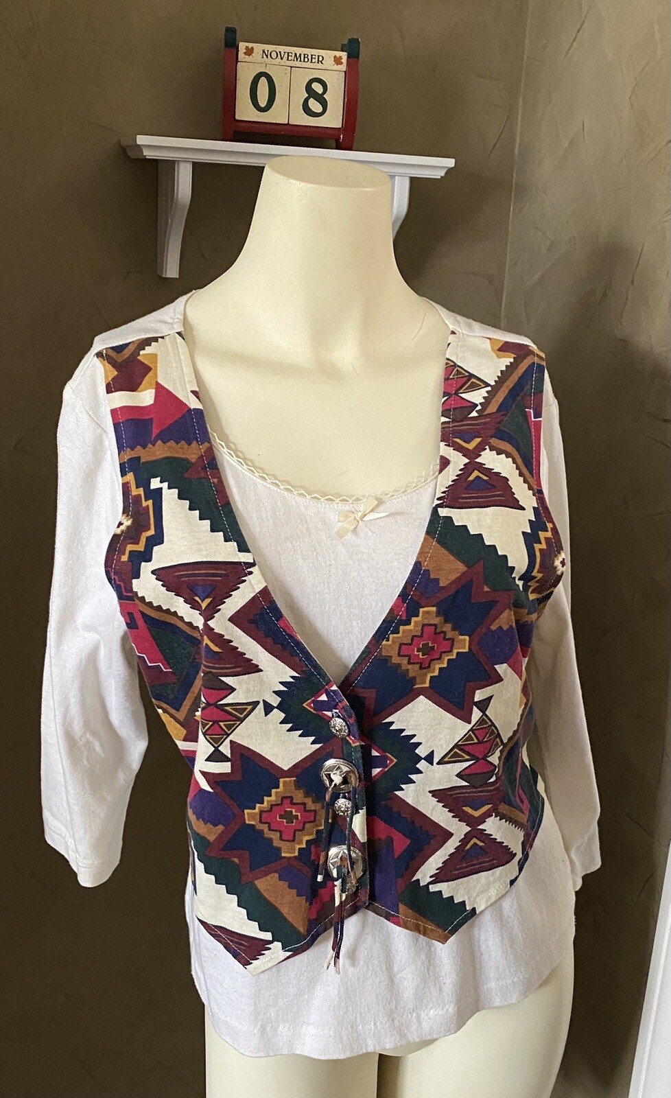 Vintage Impact western southwest country Shirt Attached Vest medium