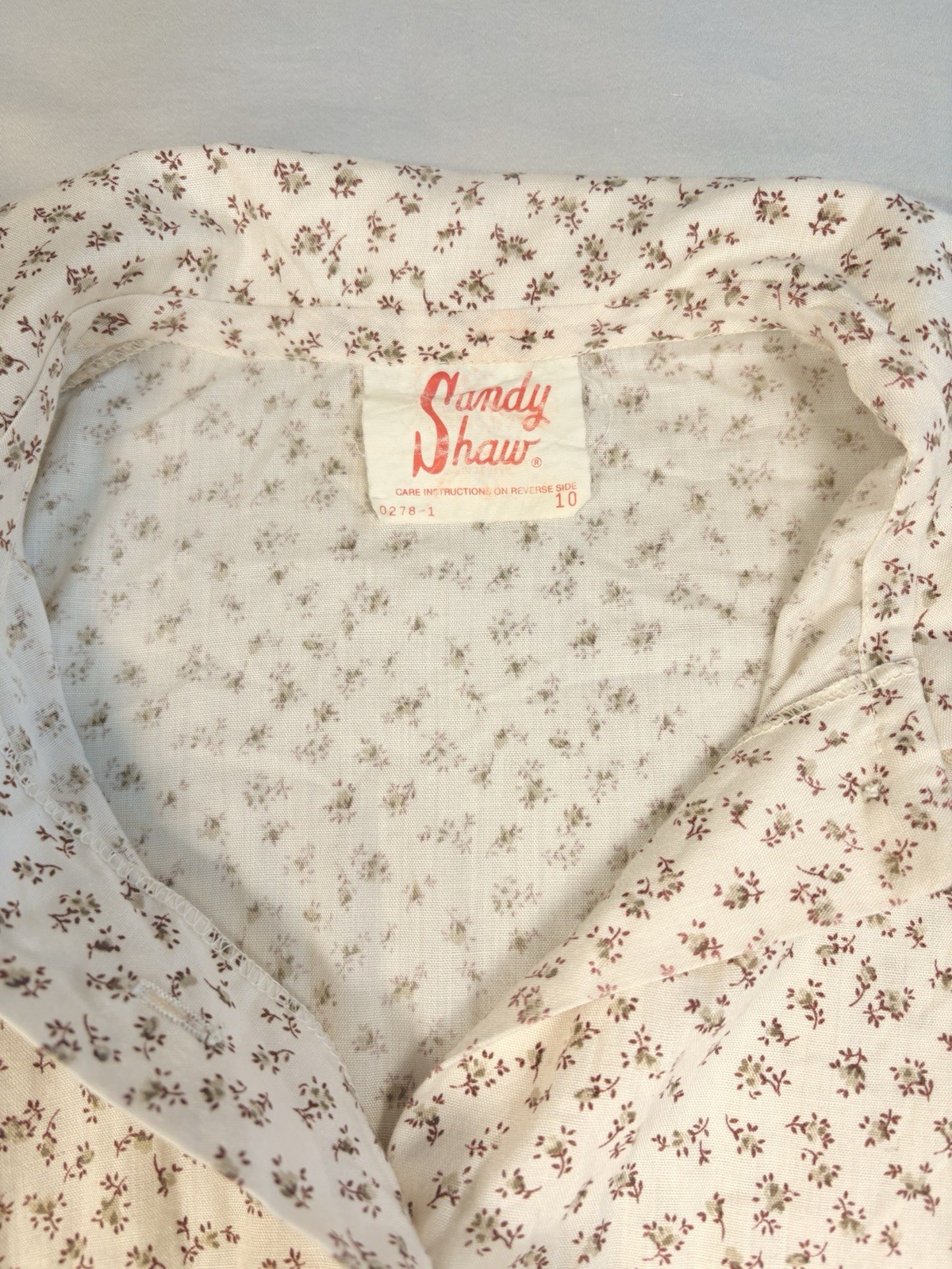 1970s SANDY SHAW Ivory Floral Dress Cottage Core USA Union Made Women’s Small