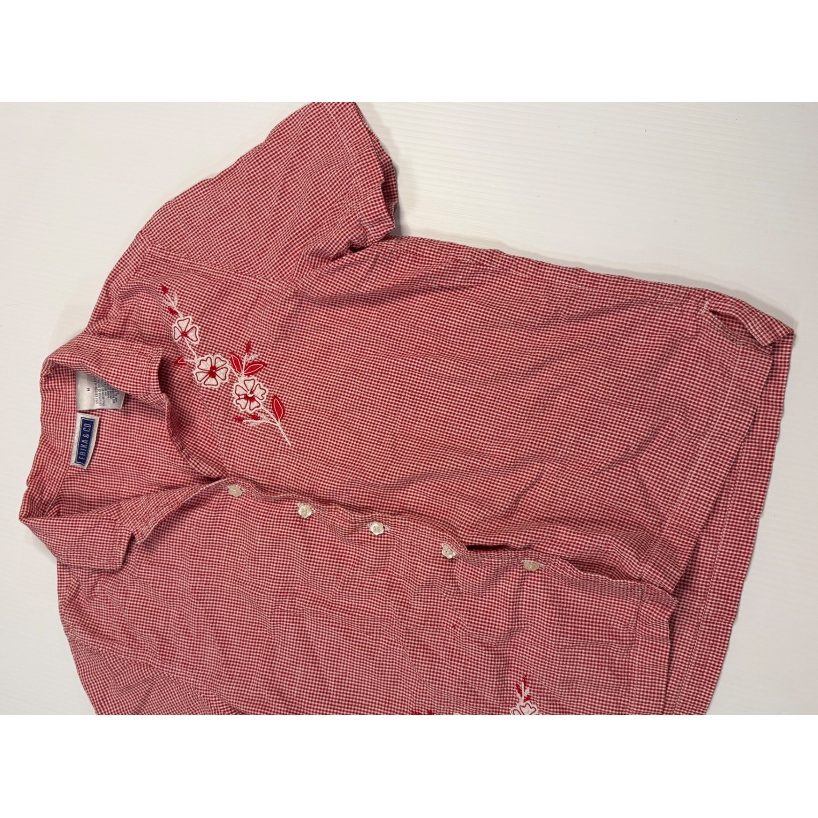 VTG Erika & Co Outfit Set Red Gingham Floral Embroidered Short Sleeve Medium