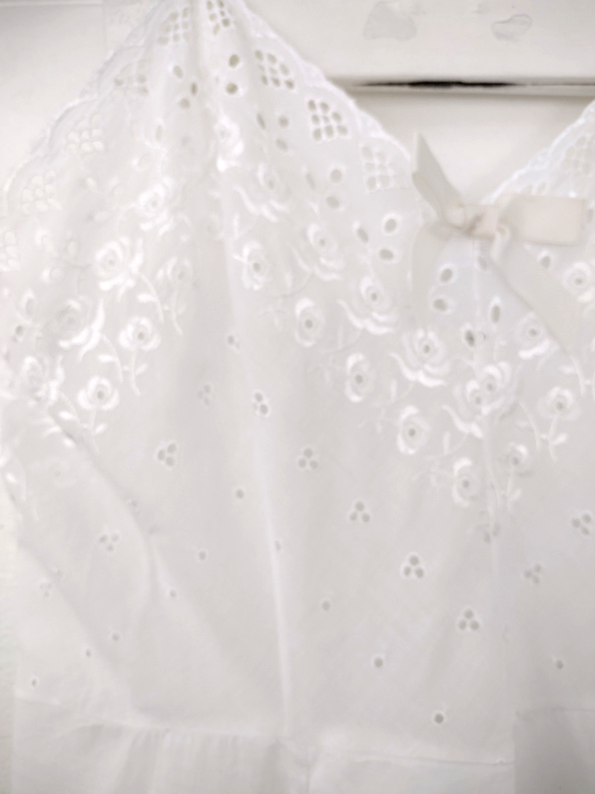 Vtg 50s Stones Wear Full Slip Dress White Cotton Eyelet Floral Lace Ruffle 38avg
