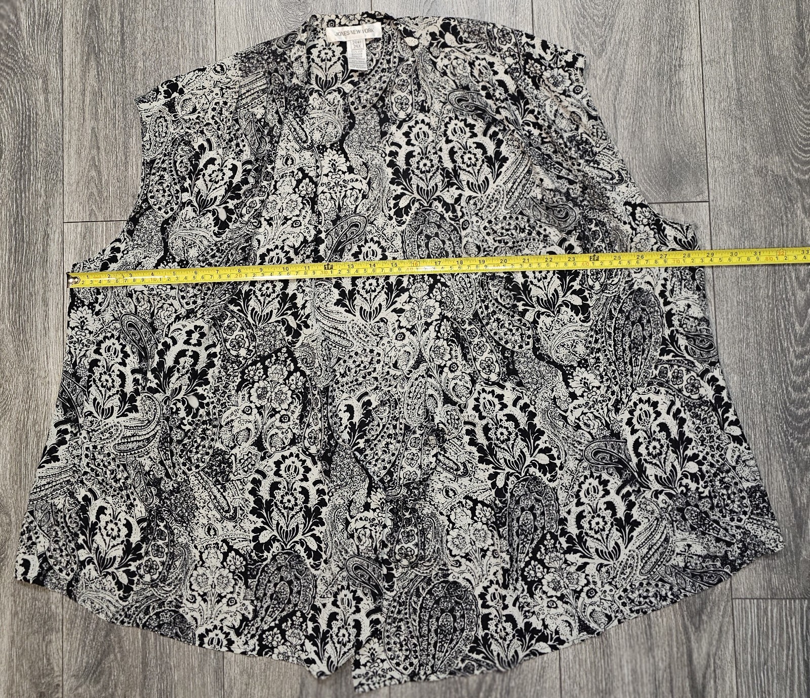 Vintage Jones New York Silk 2 Pc Vest & Skirt Set Floral Black 24W Top 20W Skirt