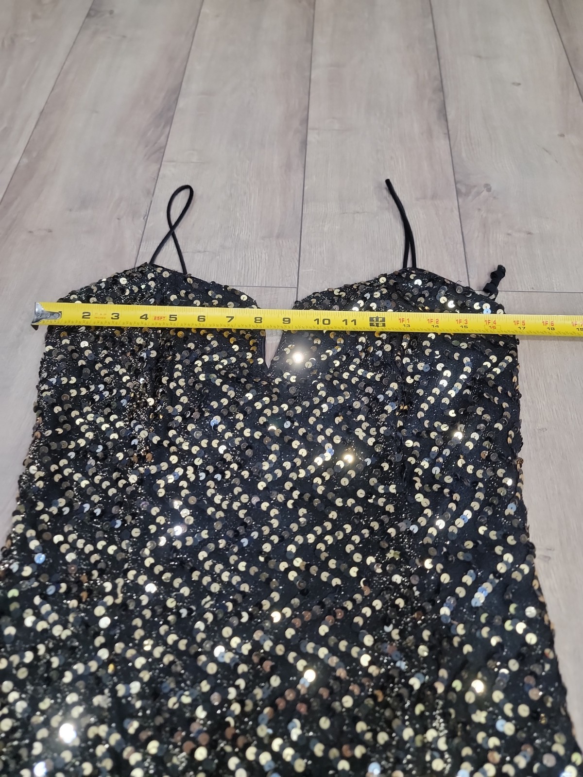 Vintage 90s Jessica McClintock Black Gold Sequin Column Maxi Evening Dress
