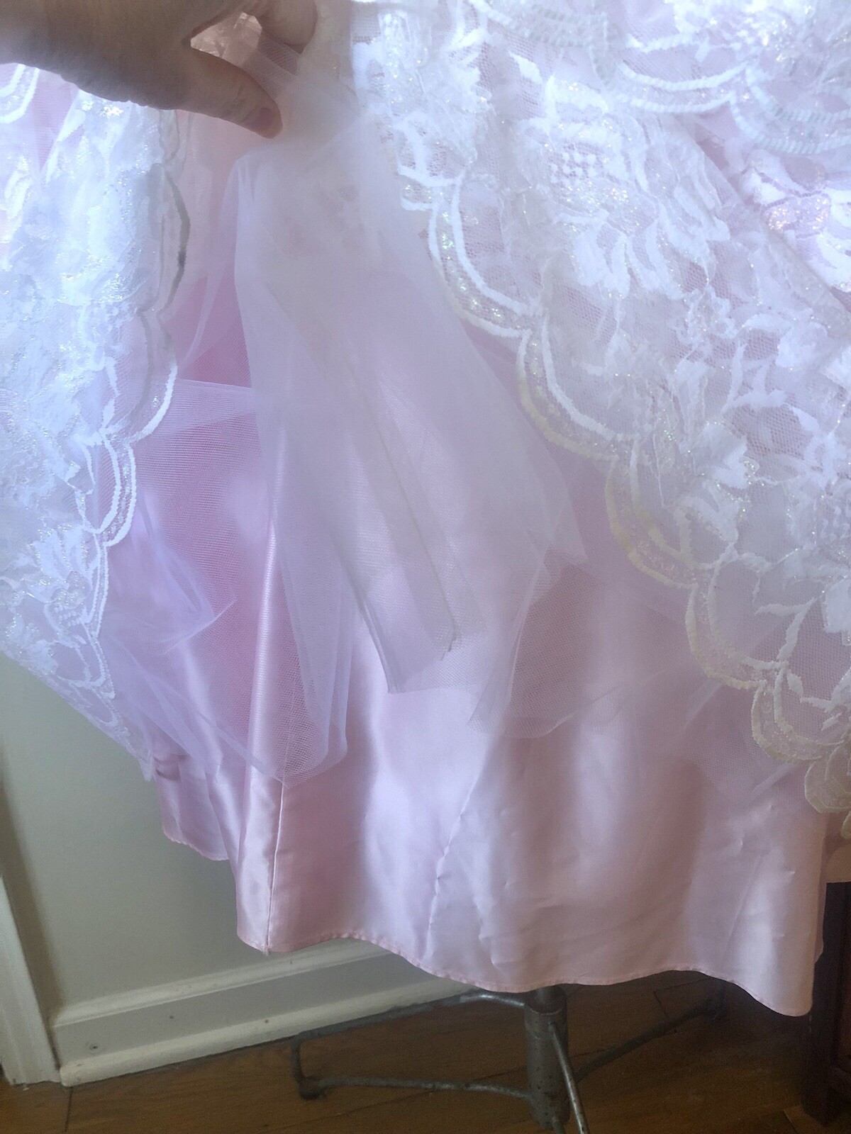 80’s Pink & White Lace Dress, XS