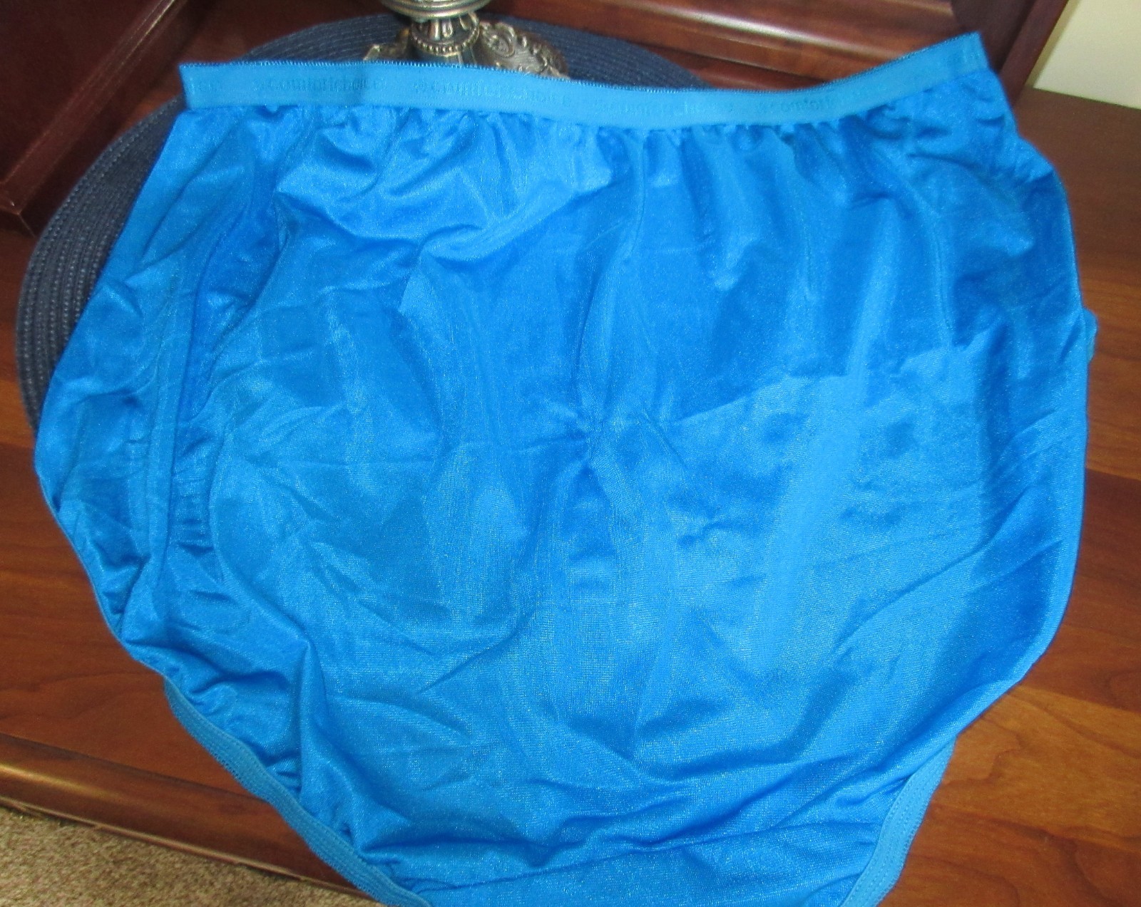 WIDE GUSSET silky sheer nylon JEWELL BLUE SISSY HI CUT panties brief 10 / 3X