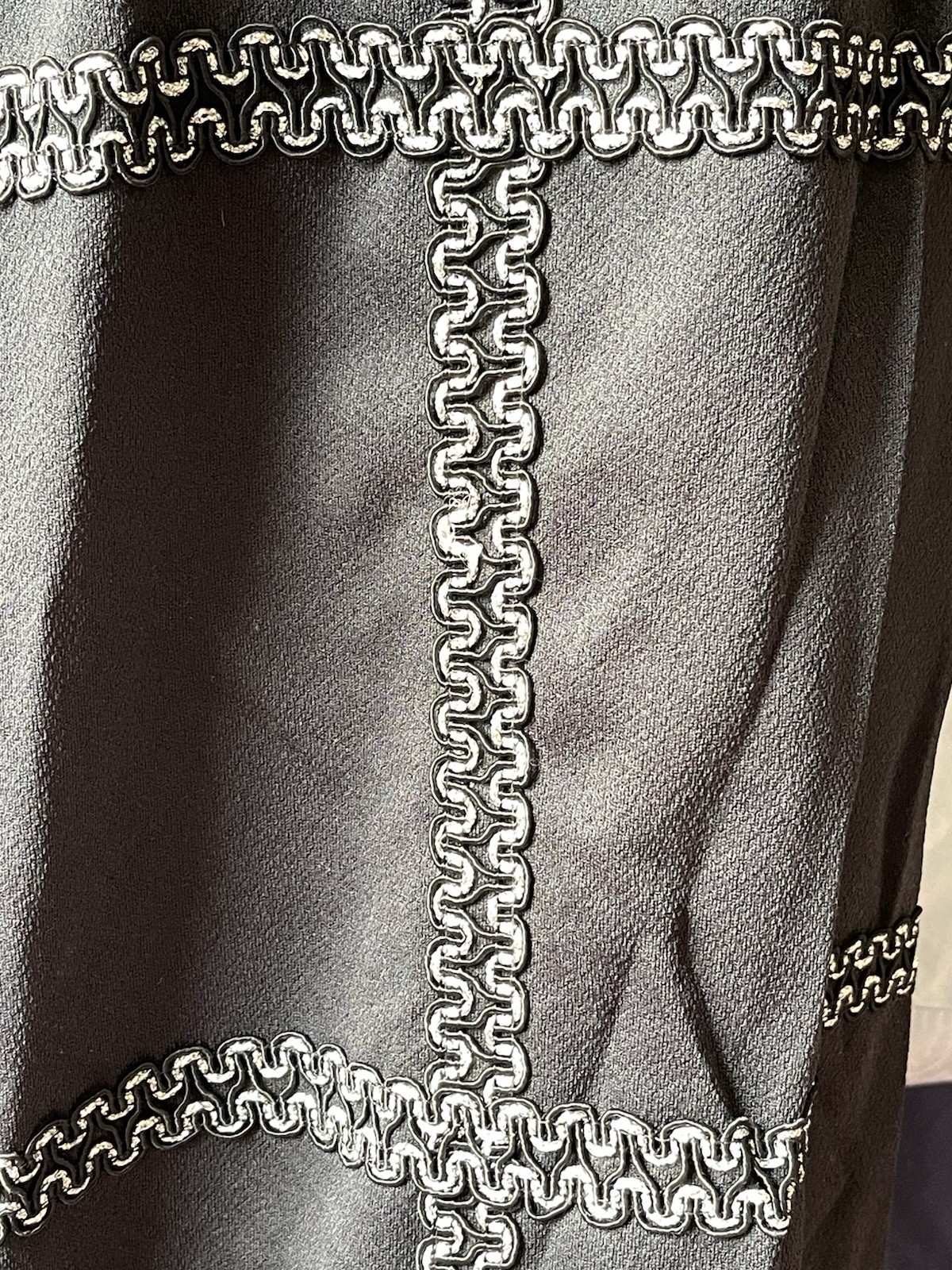 VTG 60s Black White Longsleeve Gown With Embellished Silver Trim Holly Golightly