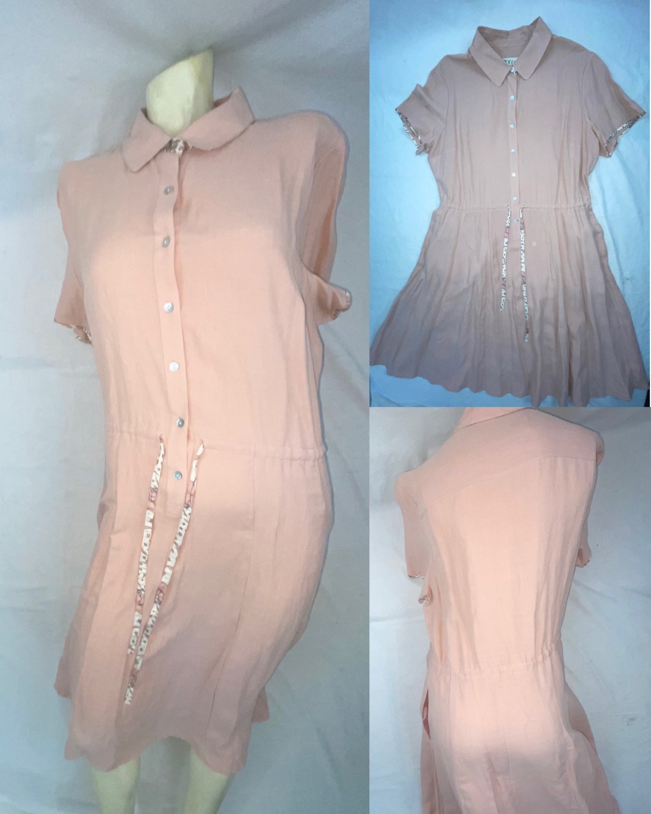 VTG 40S STYLE WOMENS L ORVIS PINK HOUSE WORK BUTTON TIE DRESS