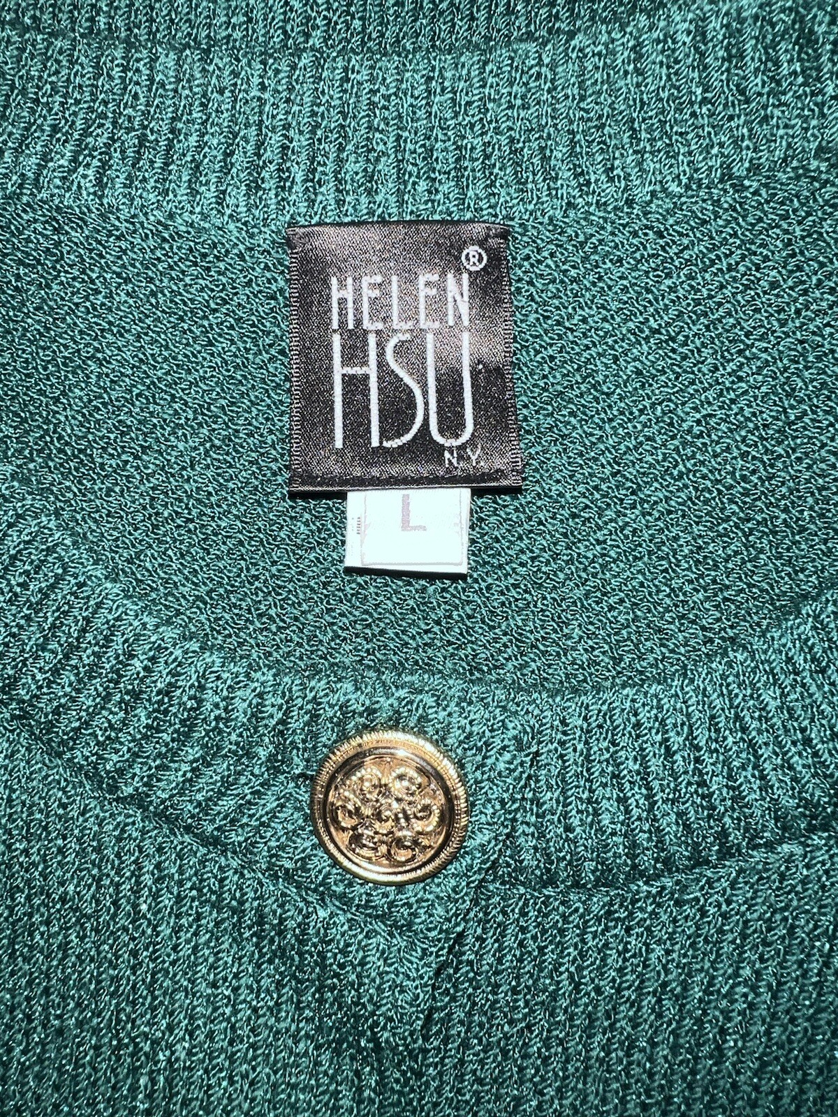 Helen Hsu Vintage Santana Knit Long Cardigan Sweater Green Size L. d50