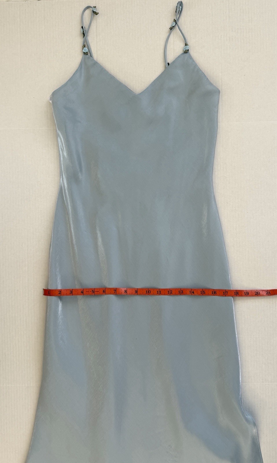 Vintage Y2K Zum Zum by Niki Livas Pearlized Icy Blue Rosette Back Slip Gown