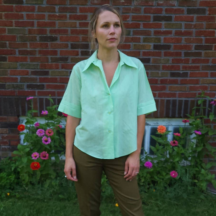 Vintage 1970’s Permanent Press Button Down Shirt / Women’s S to M / Thin Sheer