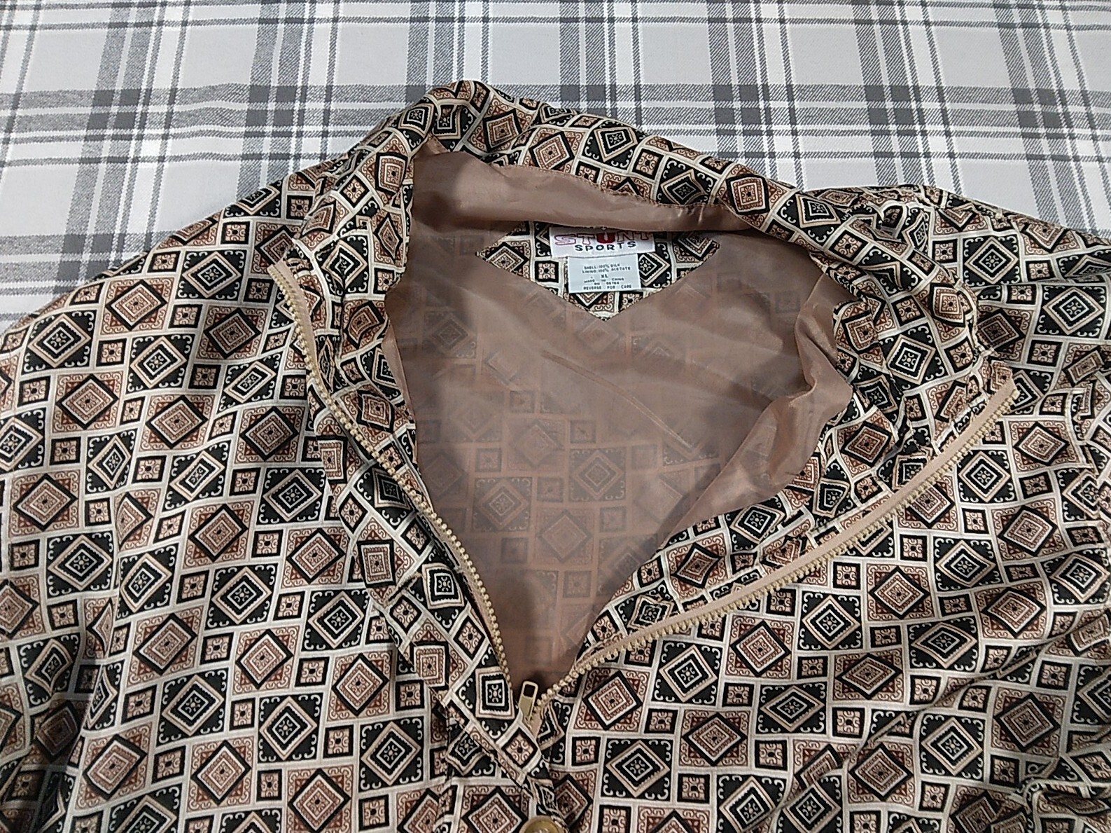 Stunt Sports Zippered Button Womens Windbreaker Geometric Silk Lightweight Sz XL