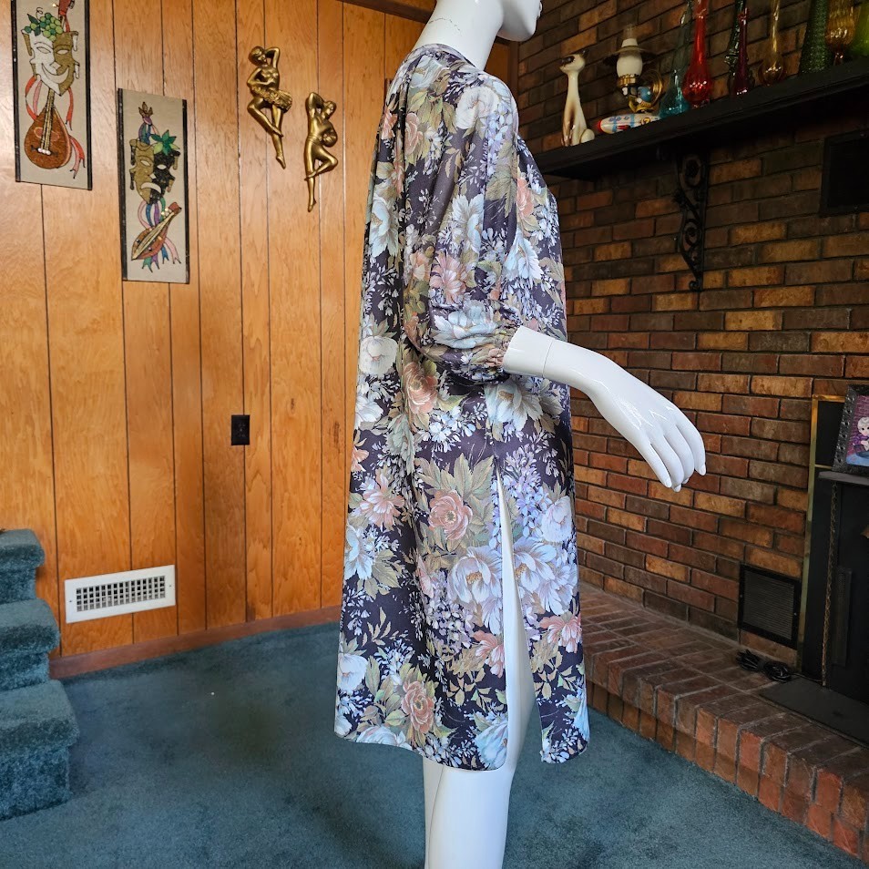 Vtg 70s Plus Size Boho Impressionist Floral Caftan Hippie Hostess Dress 1X/2X/3X