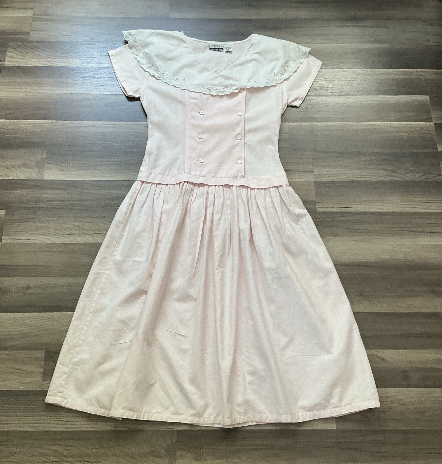 VTG Ulterior Motive Dress S Pink Peter Pan Collar Drop Waist Prairie Cottagecore