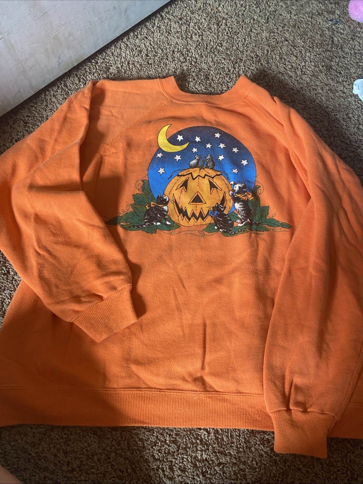 Vintage 80s-90s Halloween/Cat Womans Size X-Large Sweatshirt Jack O Lantern