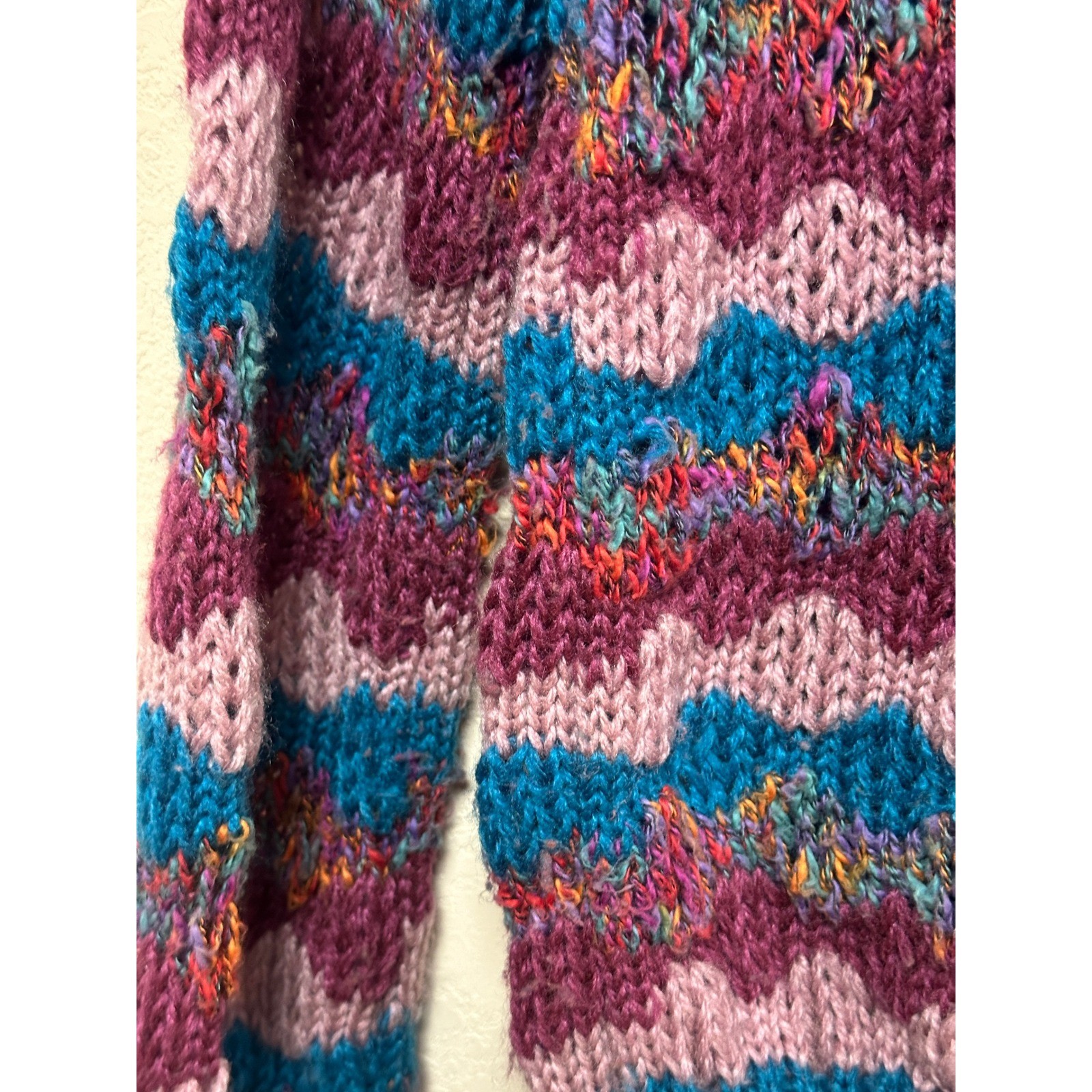 Vintage Naomi Bee Women Purple Teal Wavy Chevron Knit Pullover Sweater Large