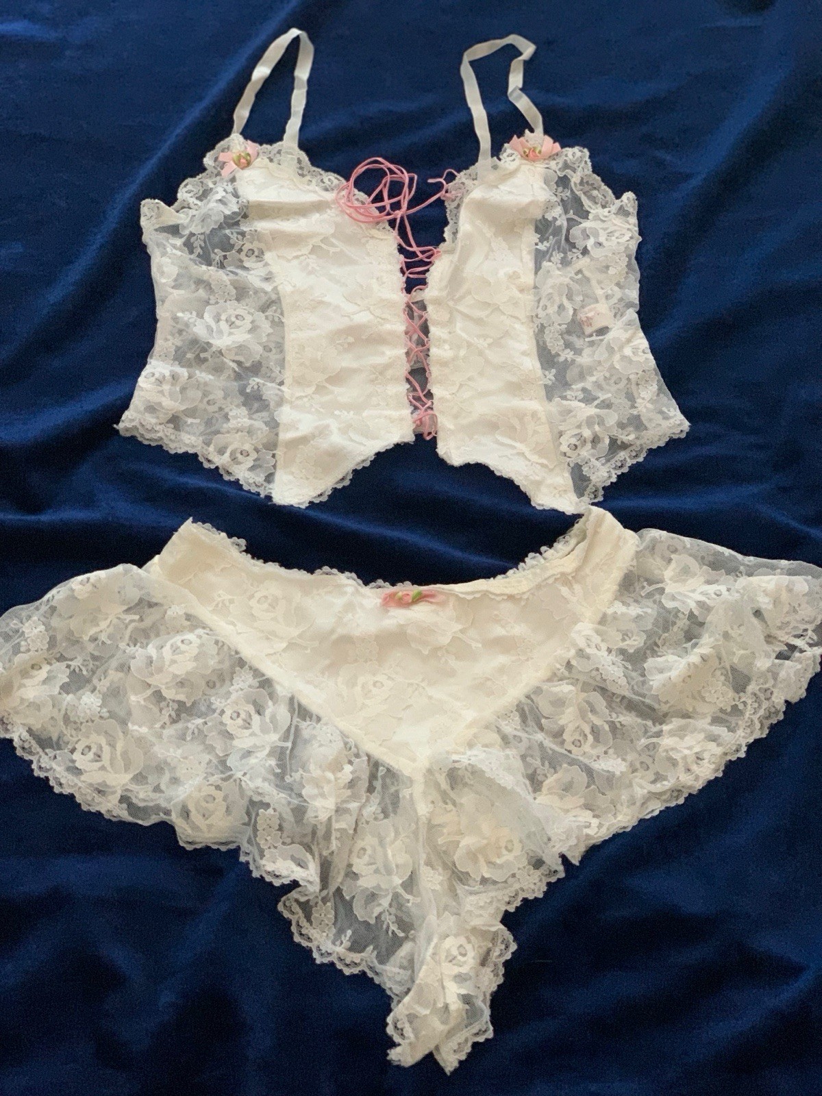 Shirley Of Hollywood Vintage White Lace Lingerie Set, Size L