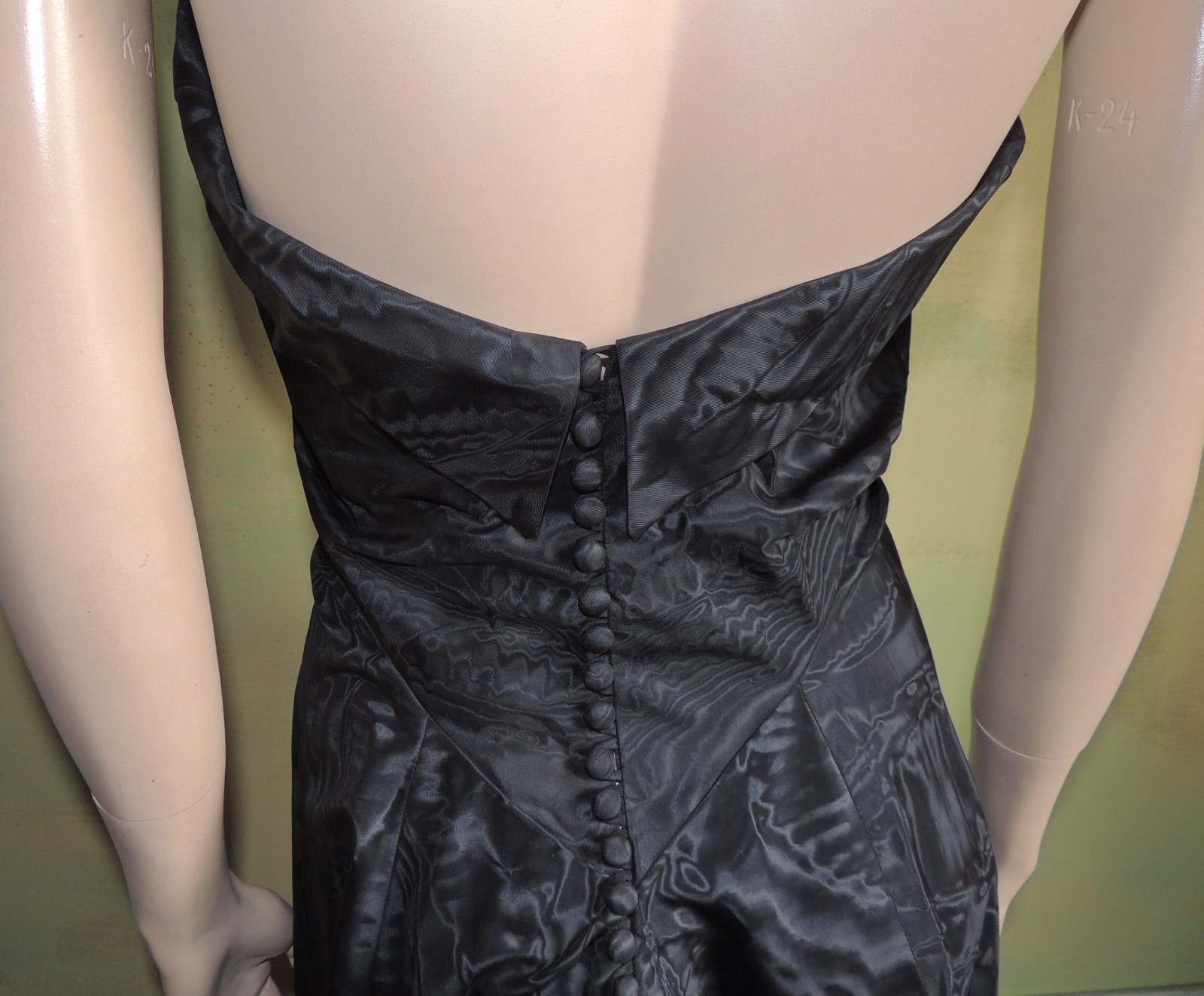 Marontate 40s Dress Black Moire Taffeta Halter with Peplum Jacket