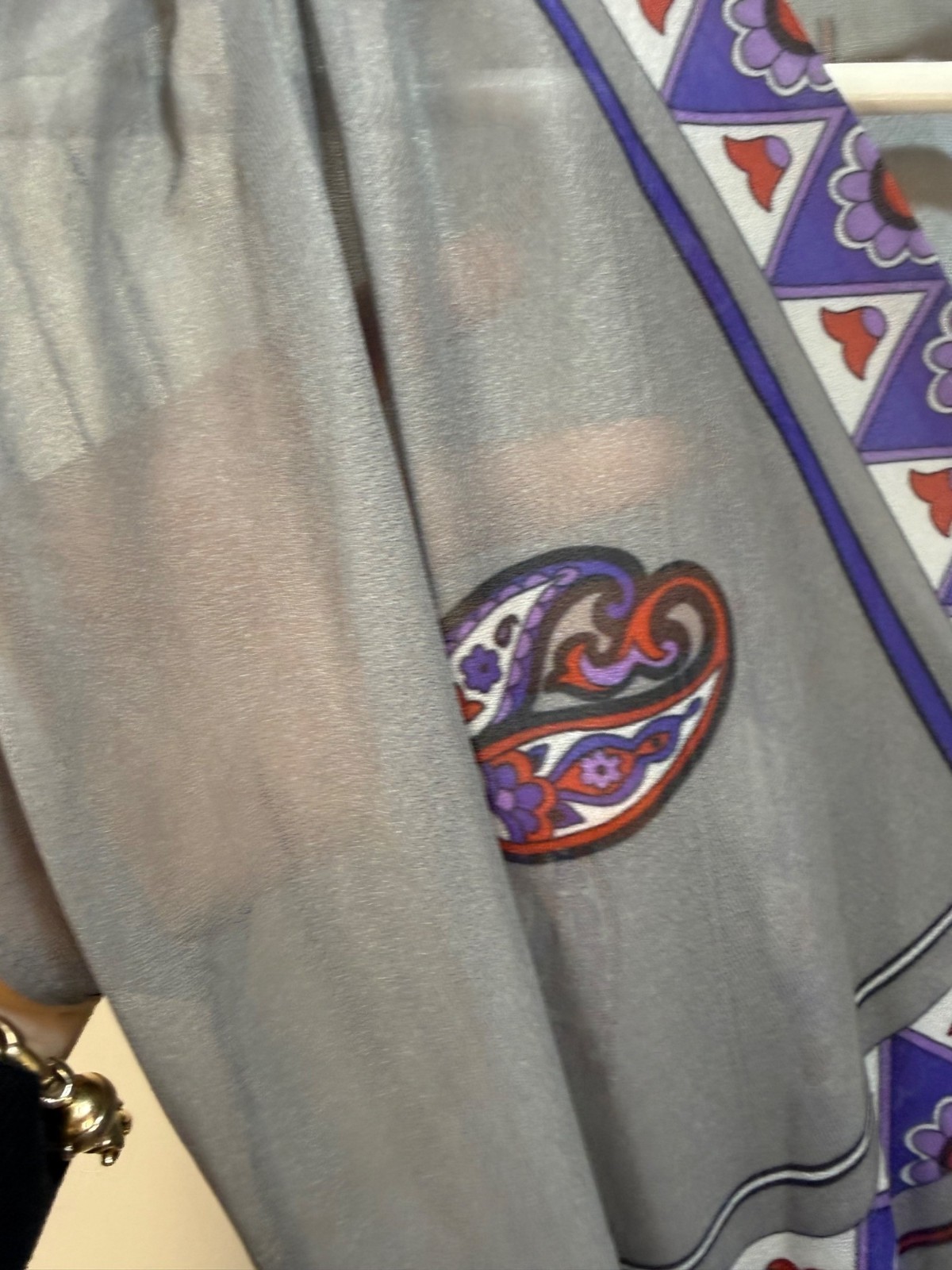 Vintage 70s Trends By Jerrie Lurie Sheer Gray Dress Paisley Geometric Flaw