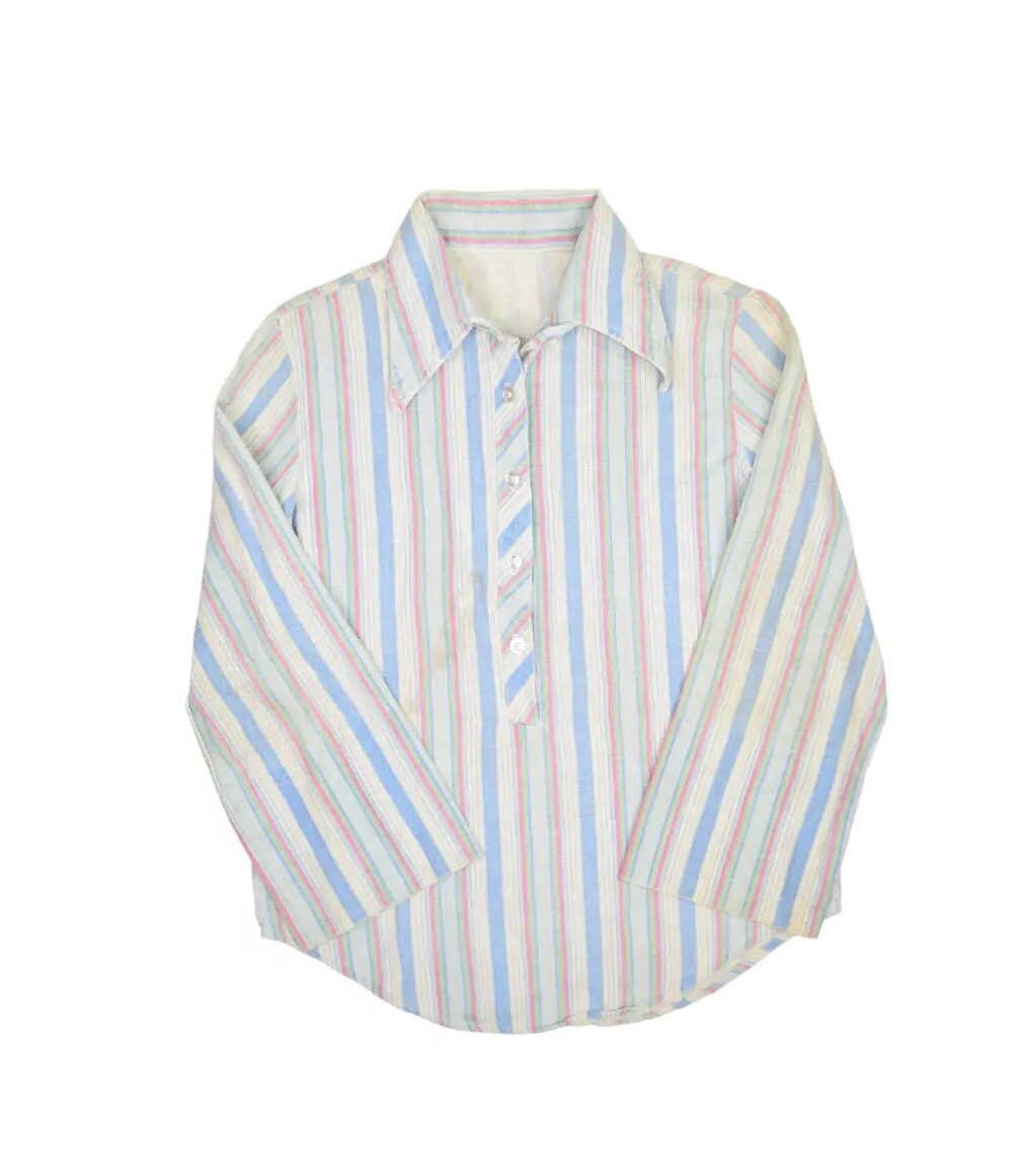 Vintage 60s Blouse Womens S 1/2 Button Pullover Wide Sleeve Shirt Striped