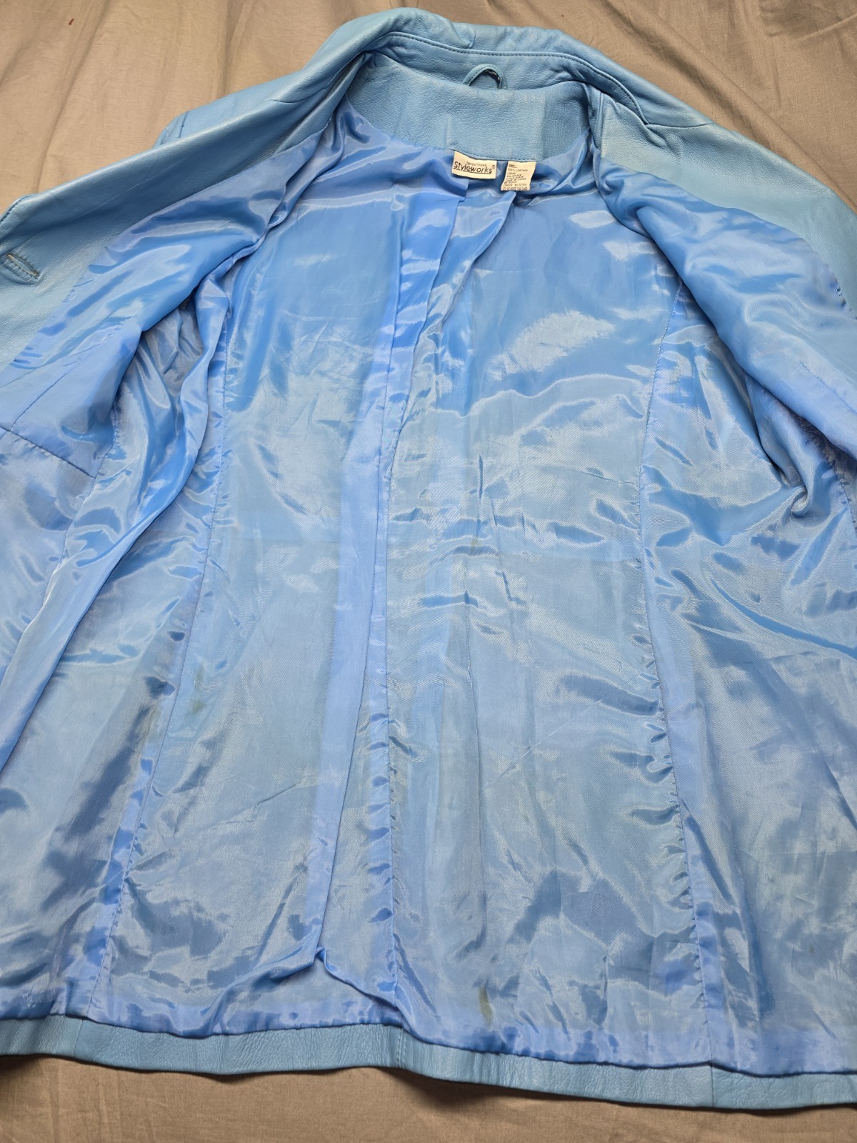 Vintage Newport News Styleworks Womens Blue Leather Blazer Jacket Size 16